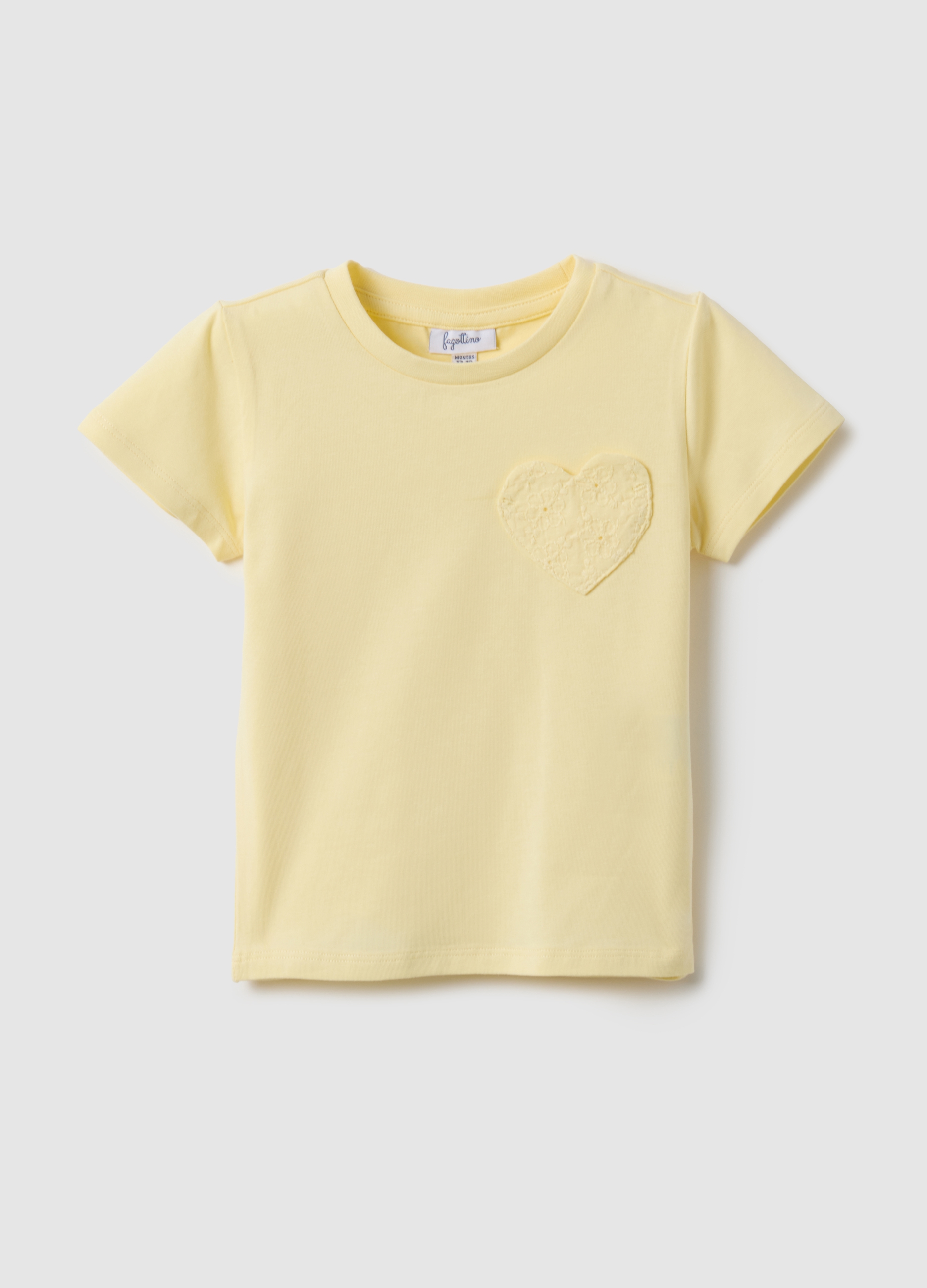 FAGOTTINO, Camiseta Amarilla De Niña En Algodón Elástico Ajuste Regular Con Corazón, Niña, Amarillo canario, Talla: 18-24