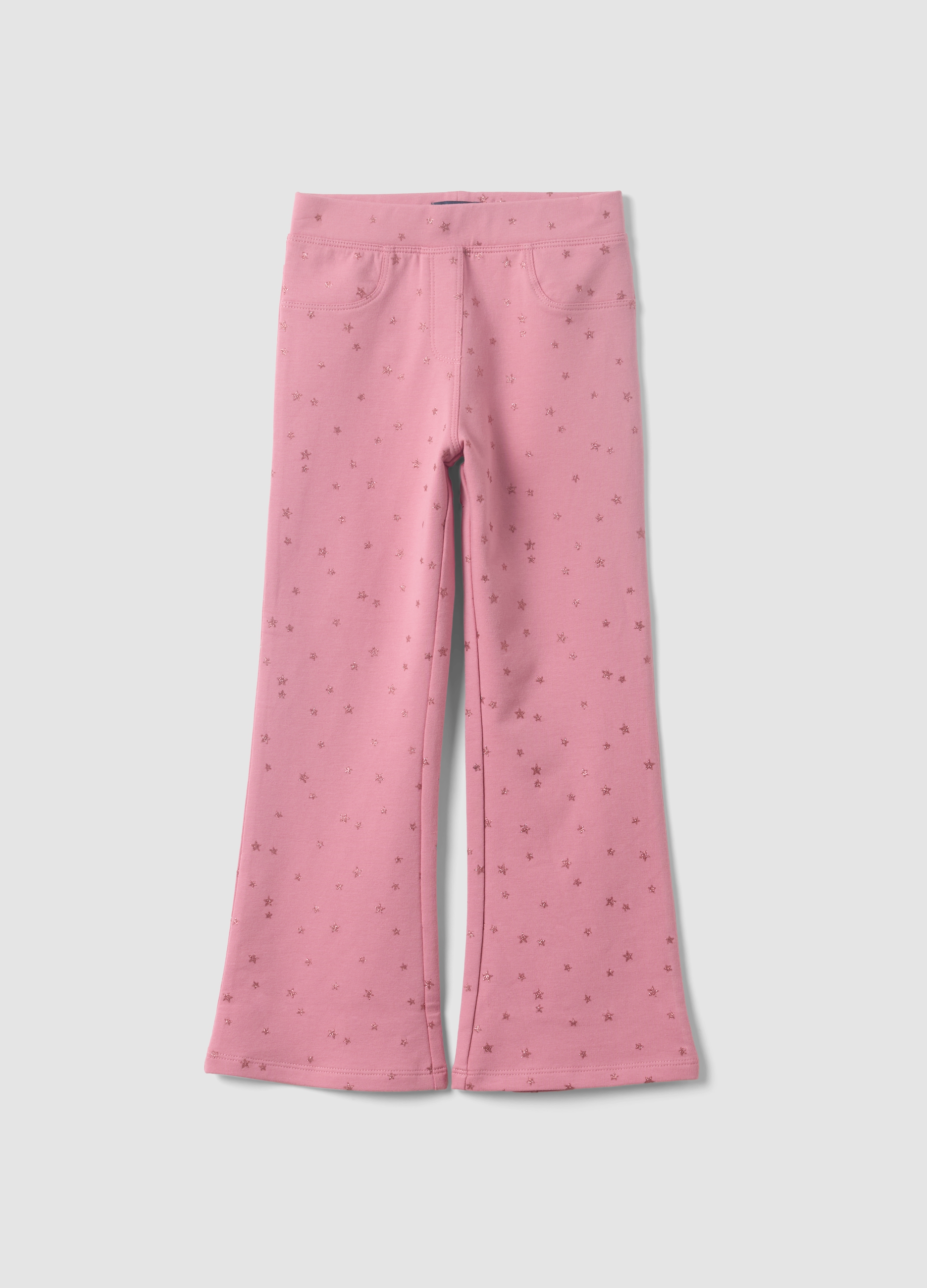 OVS KIDS, Pantaloni Flare Rosa In Cotone Elasticizzato Con Fantasia Stelle Per Bambina, Rosa, Taglia: 3-4