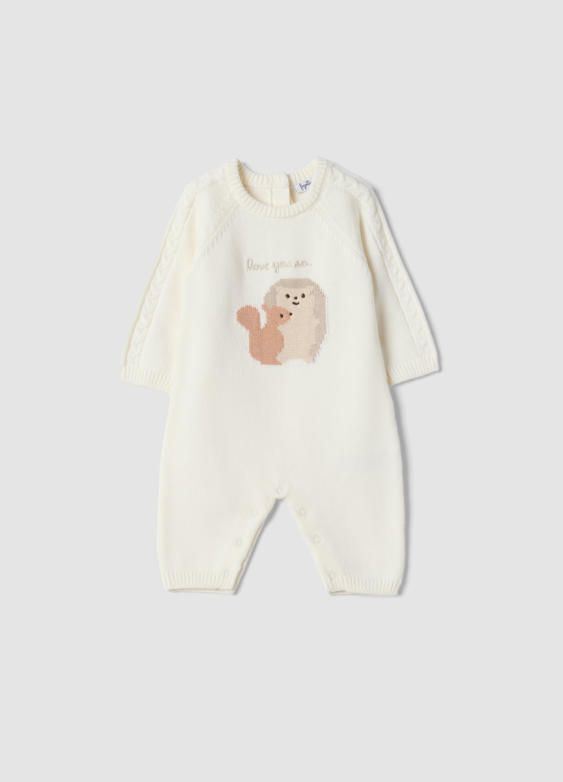 FAGOTTINO, Tutina Bianca In Puro Cotone Organico Con Stampa Animaletti, Unisex, Bianco, Taglia: 6-9