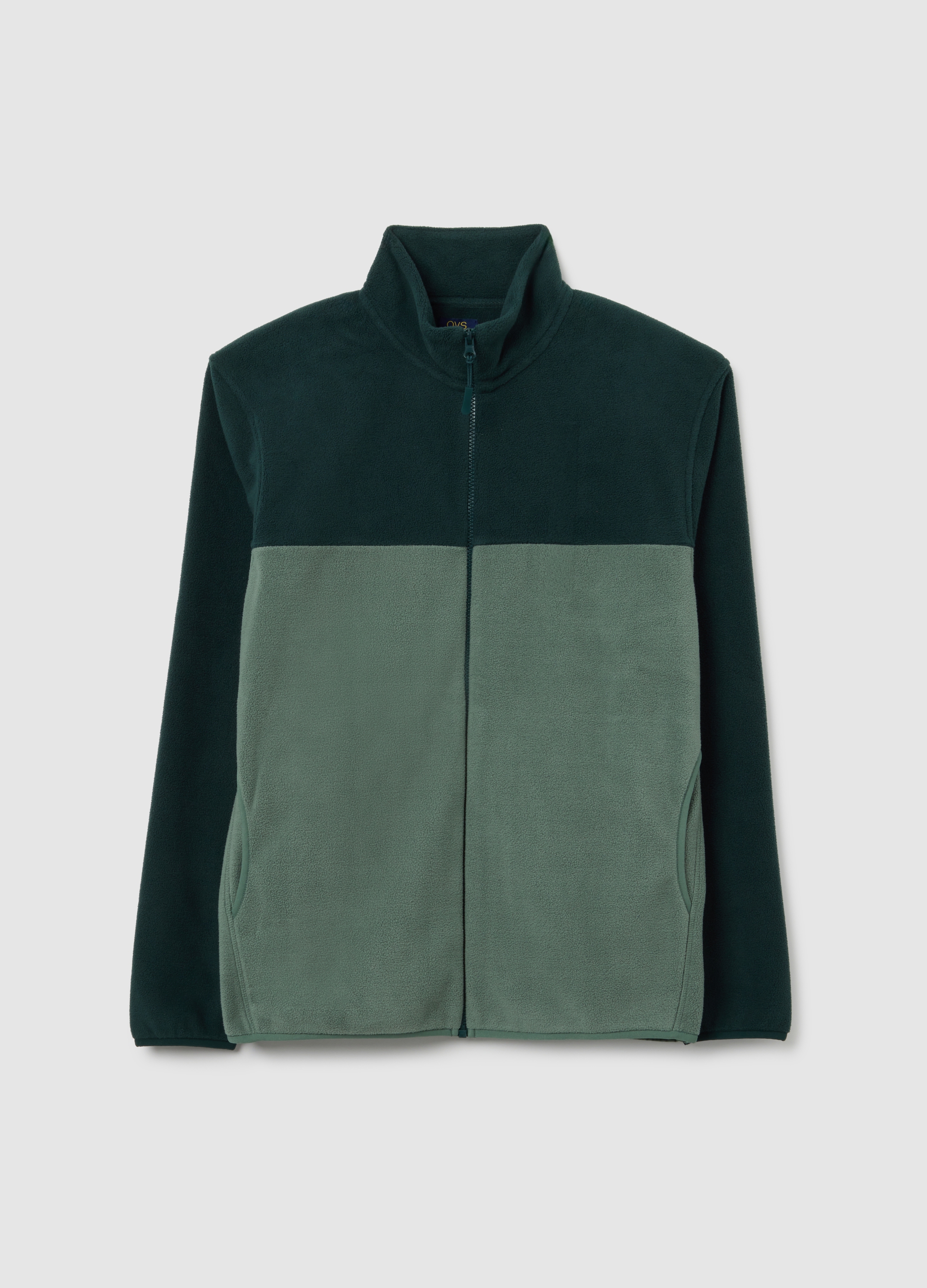 Sudadera De Cuello Alto En Mezcla De Forro Polar Verde Ajuste Regular Con Cremallera, Hombre, Verde oscuro, Talla: XXL