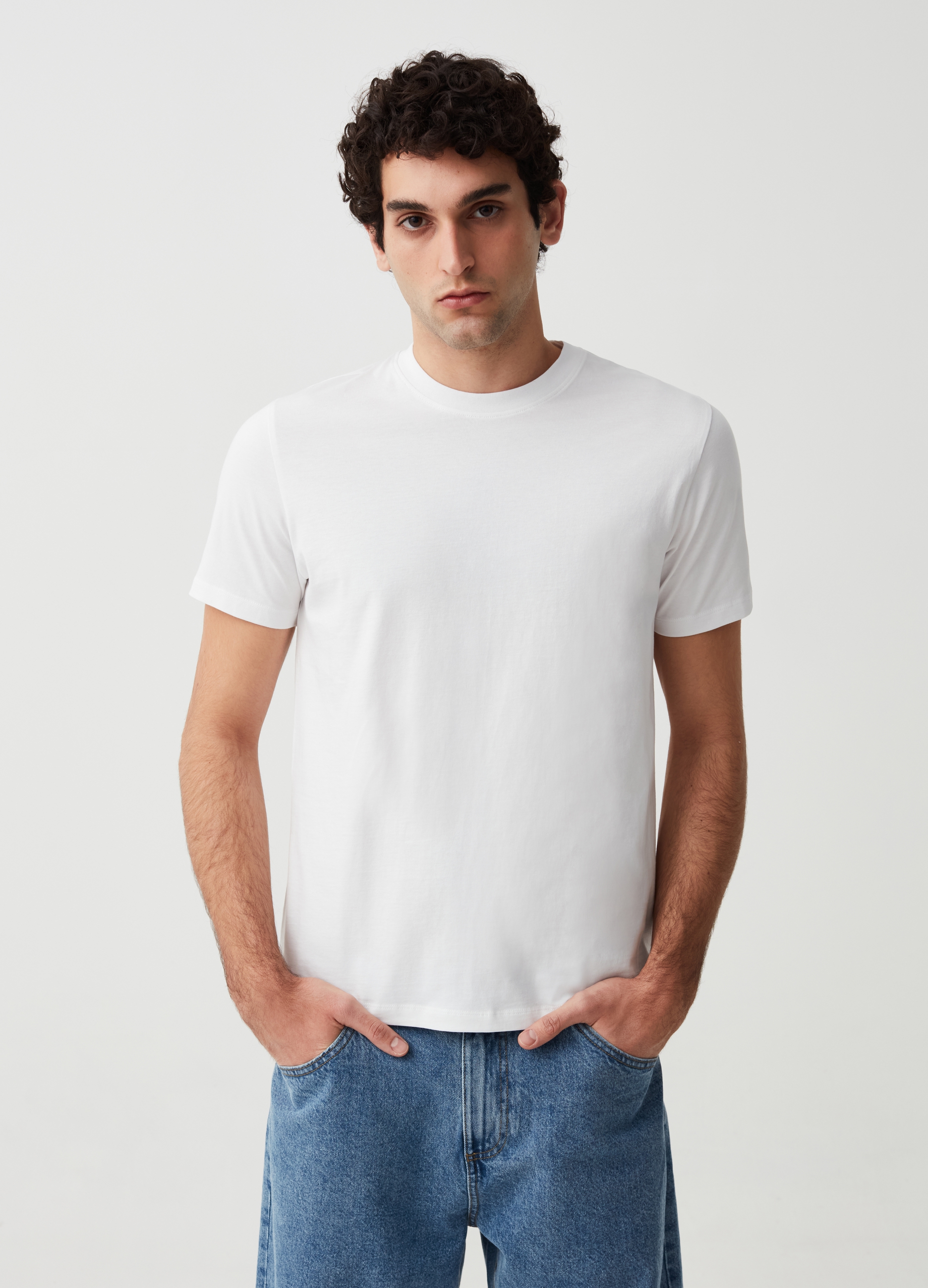 OVS , T-shirt Girocollo In Cotone Bio, Uomo, Bianco, Taglia: L