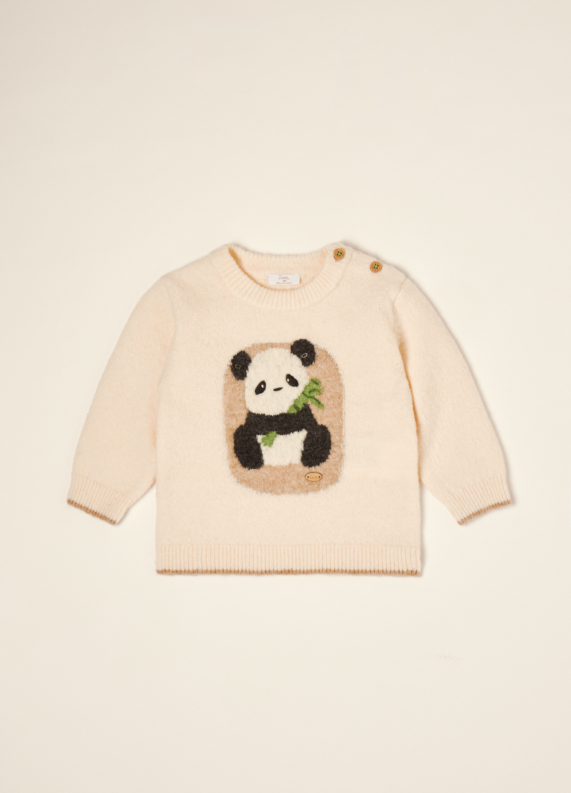 IANA, Maglia Beige In Lana Elasticizzato Con Stampa Panda, Neonato, Beige, Taglia: 12