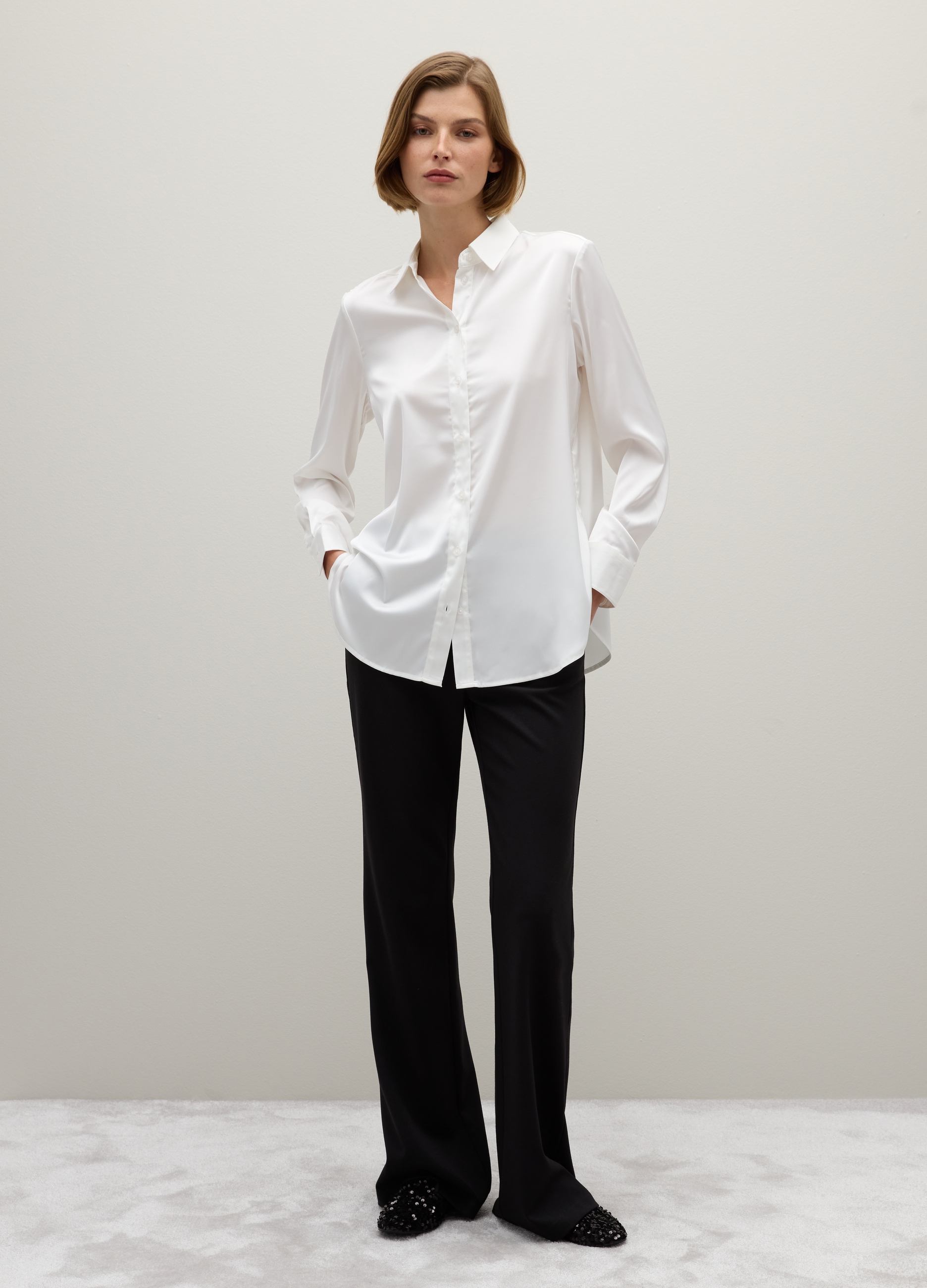 Piombo Contemporary, Camicia Bianca A Righe Sottili Regular Fit, Donna, Bianco, Taglia: M