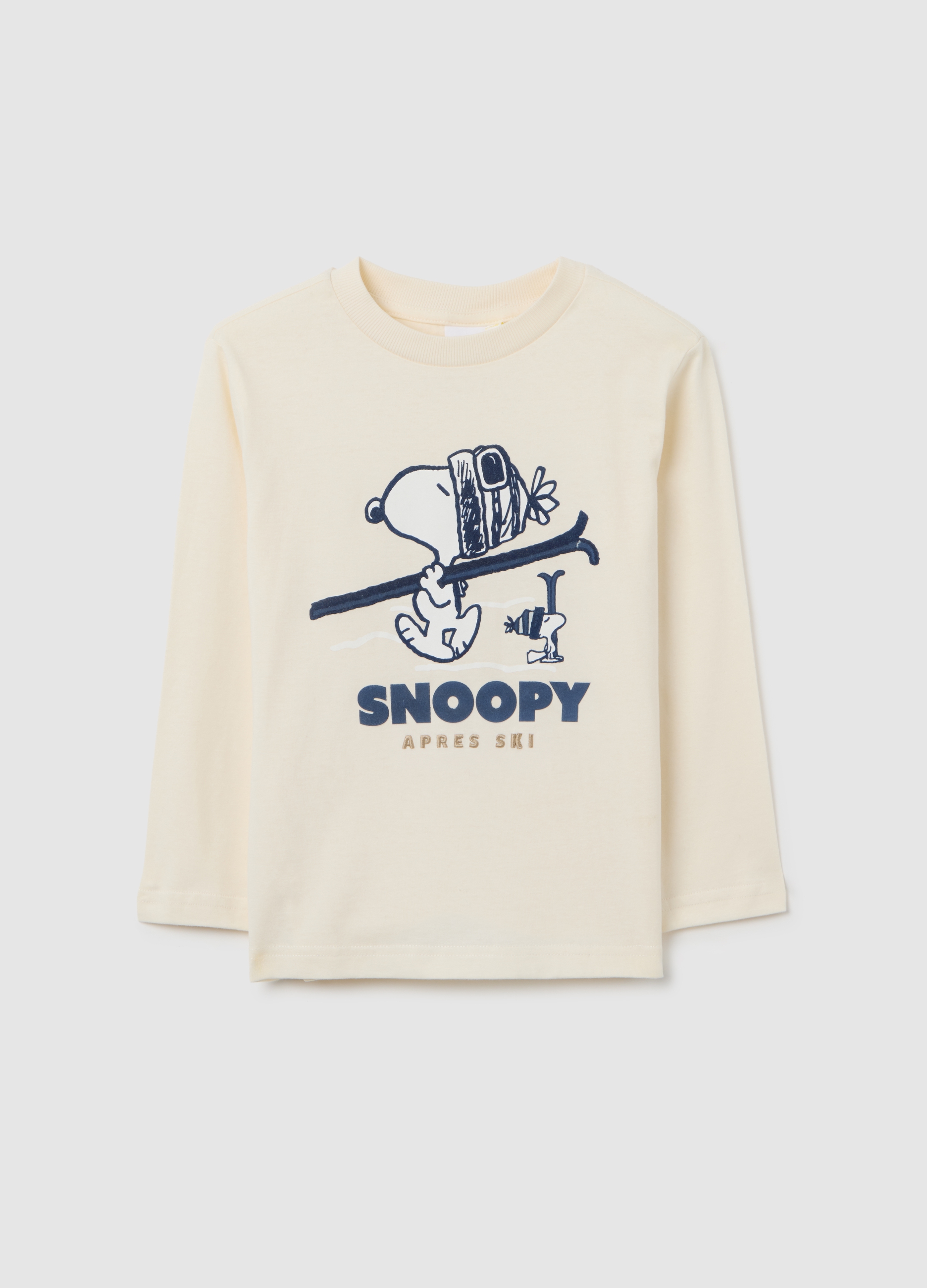 PEANUTS, Camiseta Beige Para Niño En Algodón Puro Ajuste Regular Con Estampado De Snoopy, Niño, Beige Jaspeado, Talla: 8-9