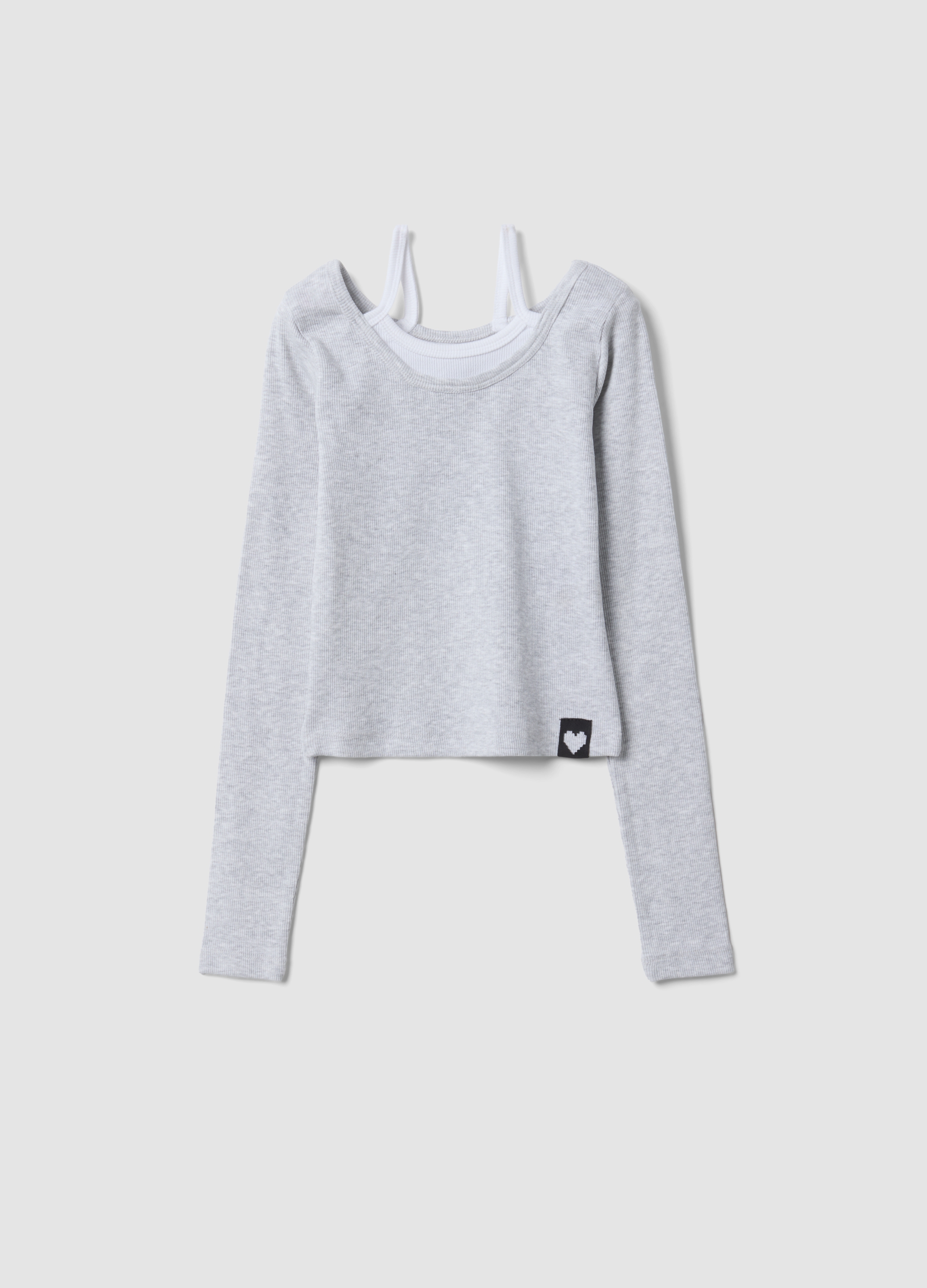 OVS KIDS, T-shirt Grigia In Cotone Elasticizzato Con Spalline Slim Fit, Bambina, Grigio, Taglia: 10-11