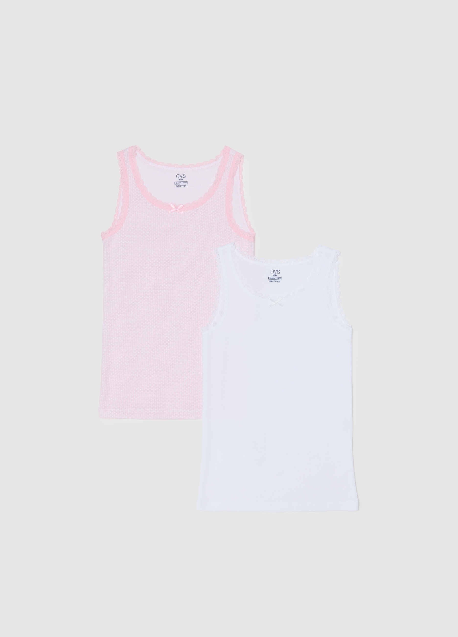 Pack Doble De Camisetas De Tirantes Para Niñas En Algodón Multicolor, Corte Regular Con Encaje, Niña, Pink/White, Talla: 3-4