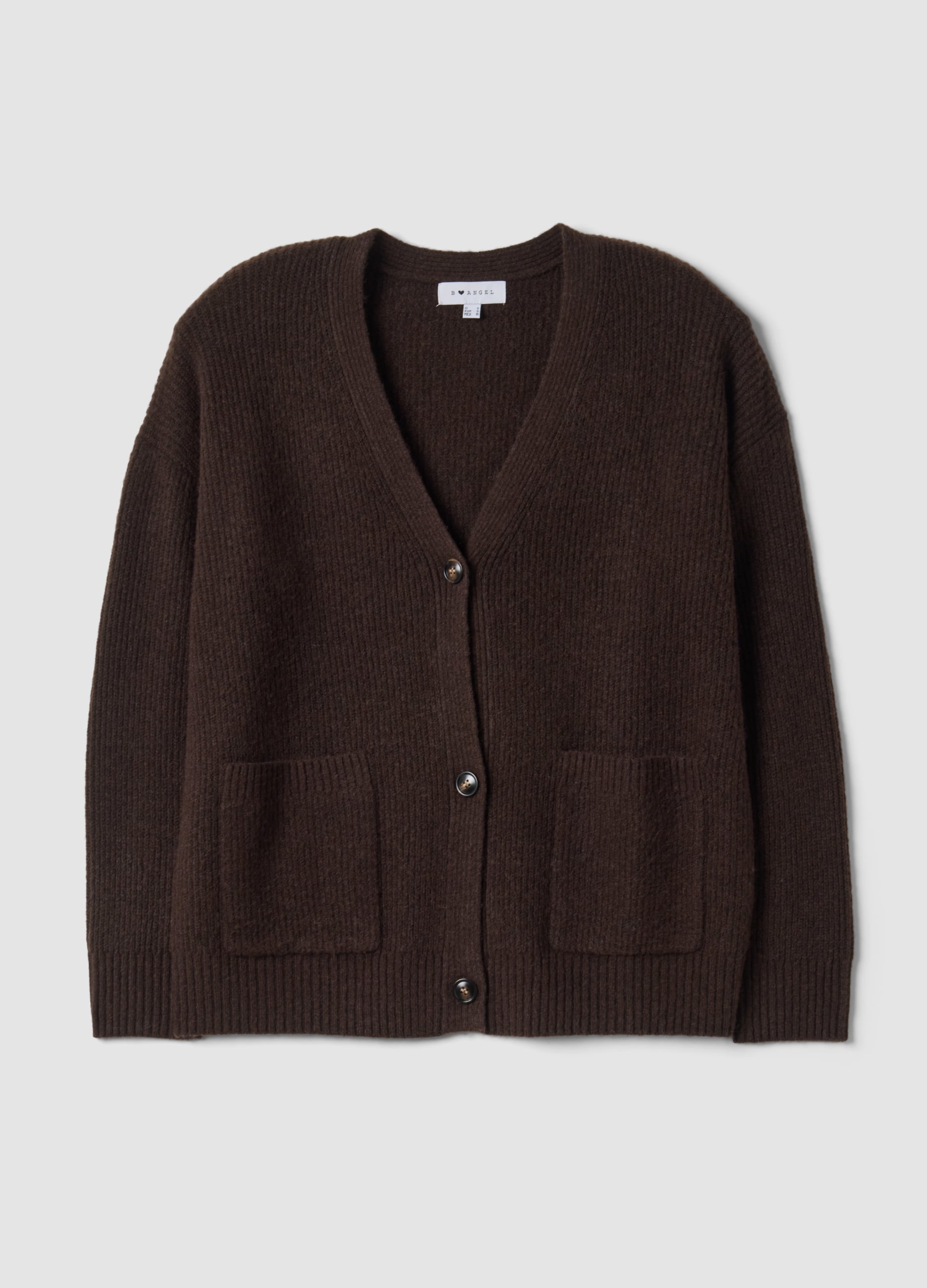 B.ANGEL, Cardigan Marrone In Tessuto Elasticizzato Con Scollo Profondo A V, Donna, Marrone, Taglia: XS