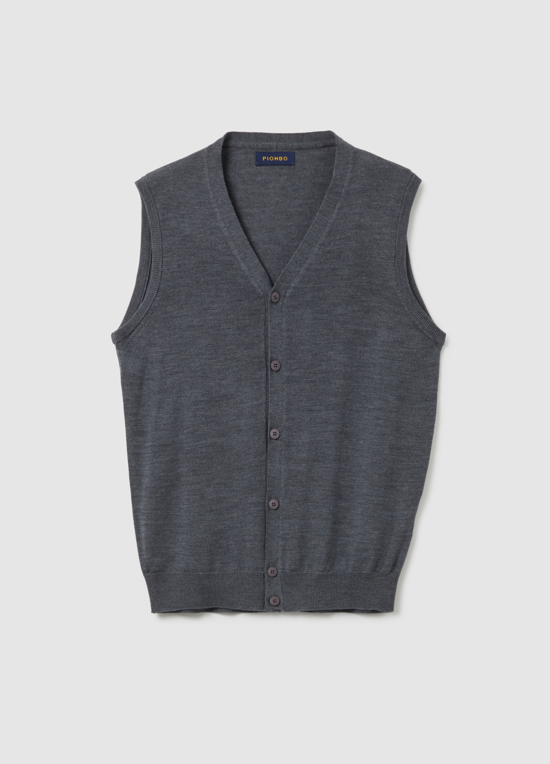 PIOMBO, Chaleco Gris De Lana Merino Pura Ajuste Regular, Hombre, Gris jaspeado, Talla: XXL
