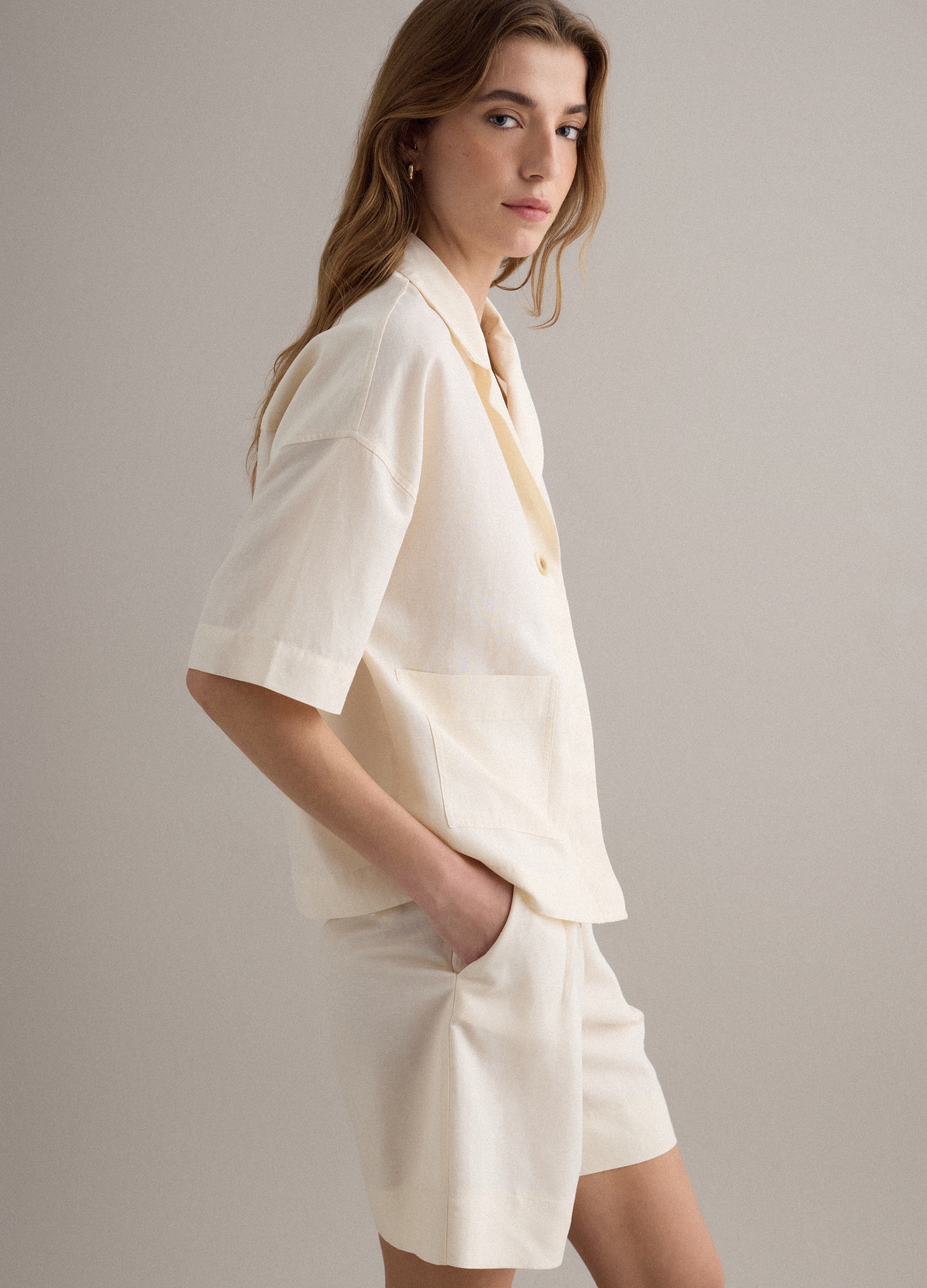 Piombo Contemporary, Blazer Blanco En Mezcla De Lyocell Y Lino, Corte Regular, Mujer, Blanco, Talla: 36