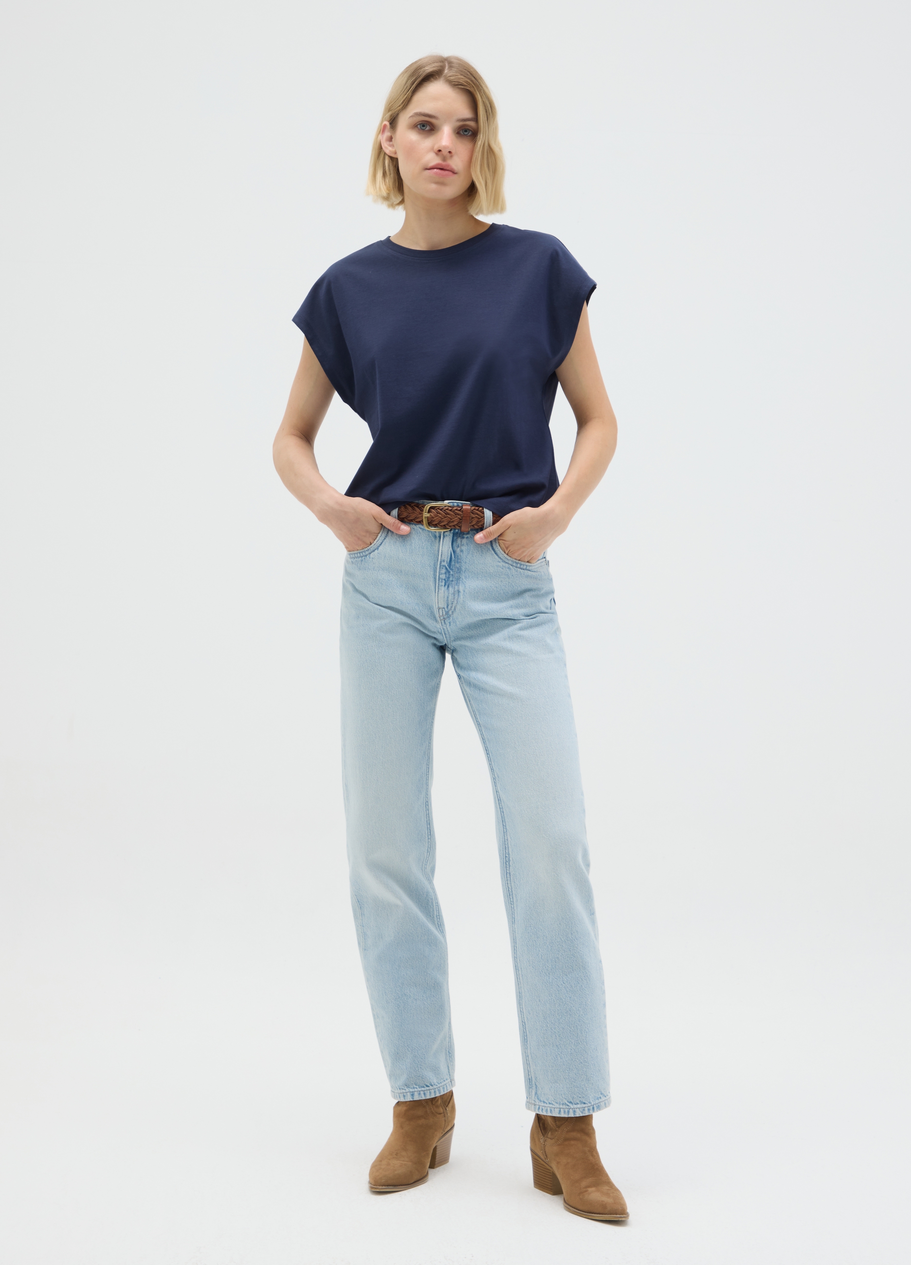 OVS, Damen T-shirt Aus Reinem Blauen Baumwolle, Frau, Marineblau, Größe: 36