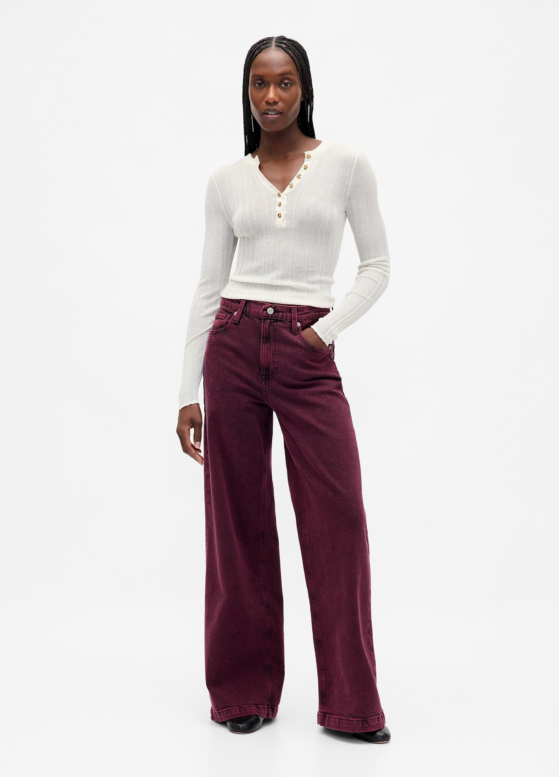 GAP, Jeans Wide Leg, Donna, Rosso, Taglia: 34 REGULAR
