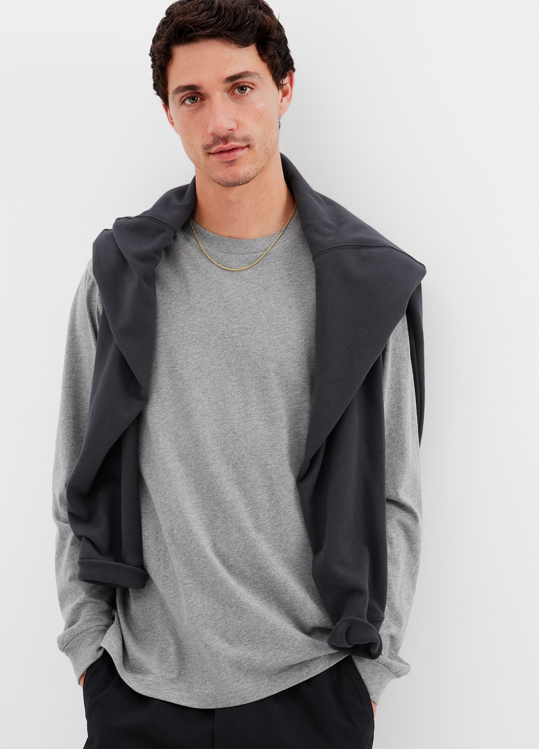 GAP, T-shirt A Maniche Lunghe In Cotone Bio, Uomo, Grigio, Taglia: XXL