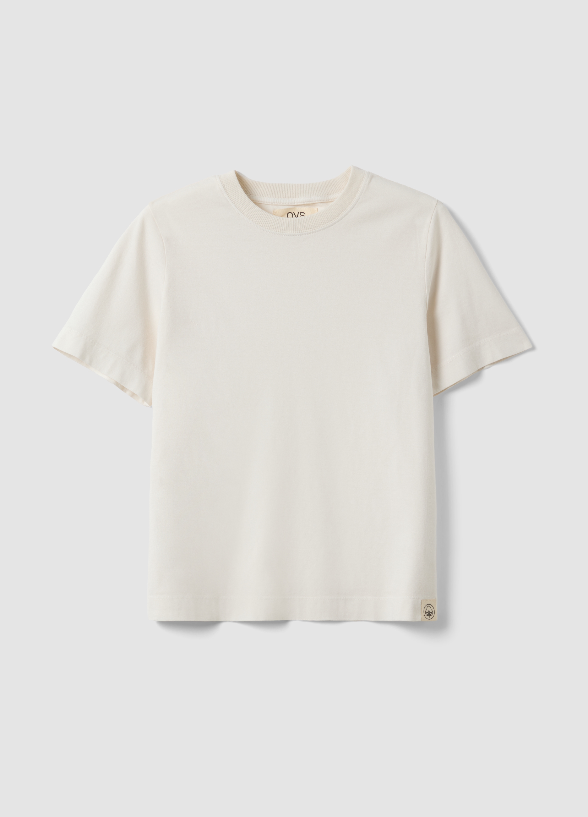 Camiseta Beige De Manga Corta En Algodón Puro, Corte Regular, Mujer, Beige Claro, Talla: 34