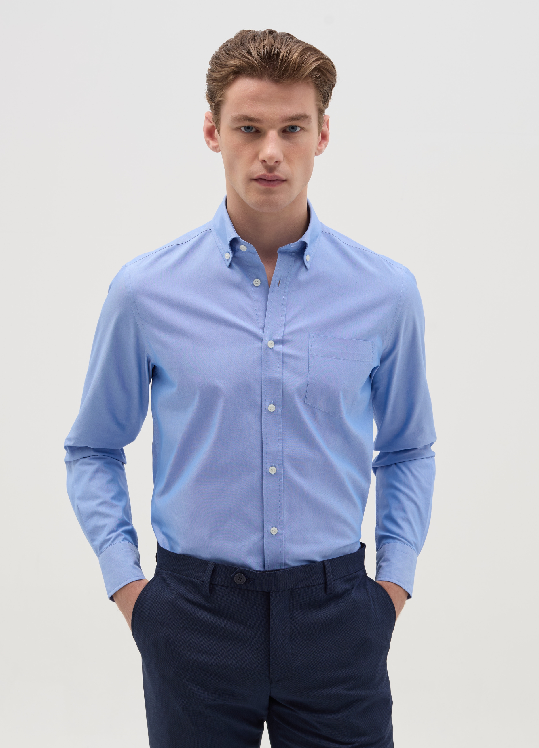OVS, Camisa Cuello Abotonado Planchado Fácil, Hombre, Azul Claro, Talla: 44