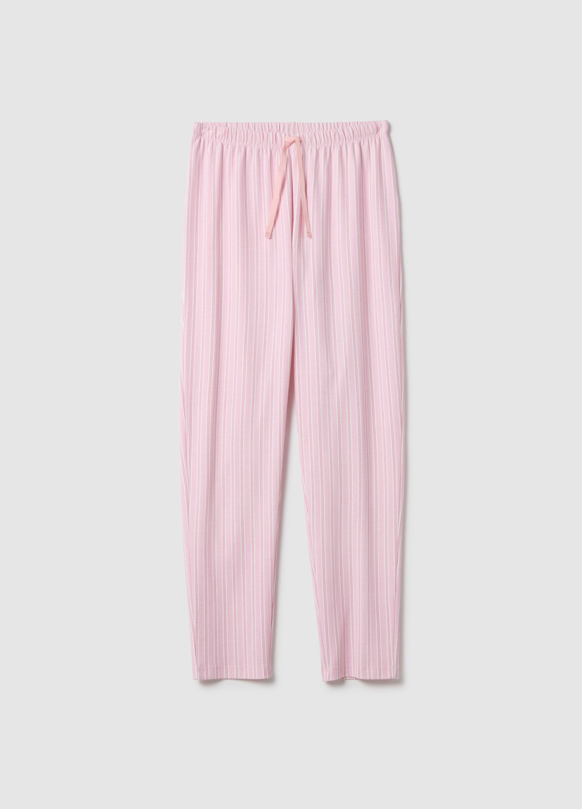 OVS, Pantaloni Pigiama In Puro Cotone A Righe Rosa Regular Fit, Donna, Rosa, Taglia: S