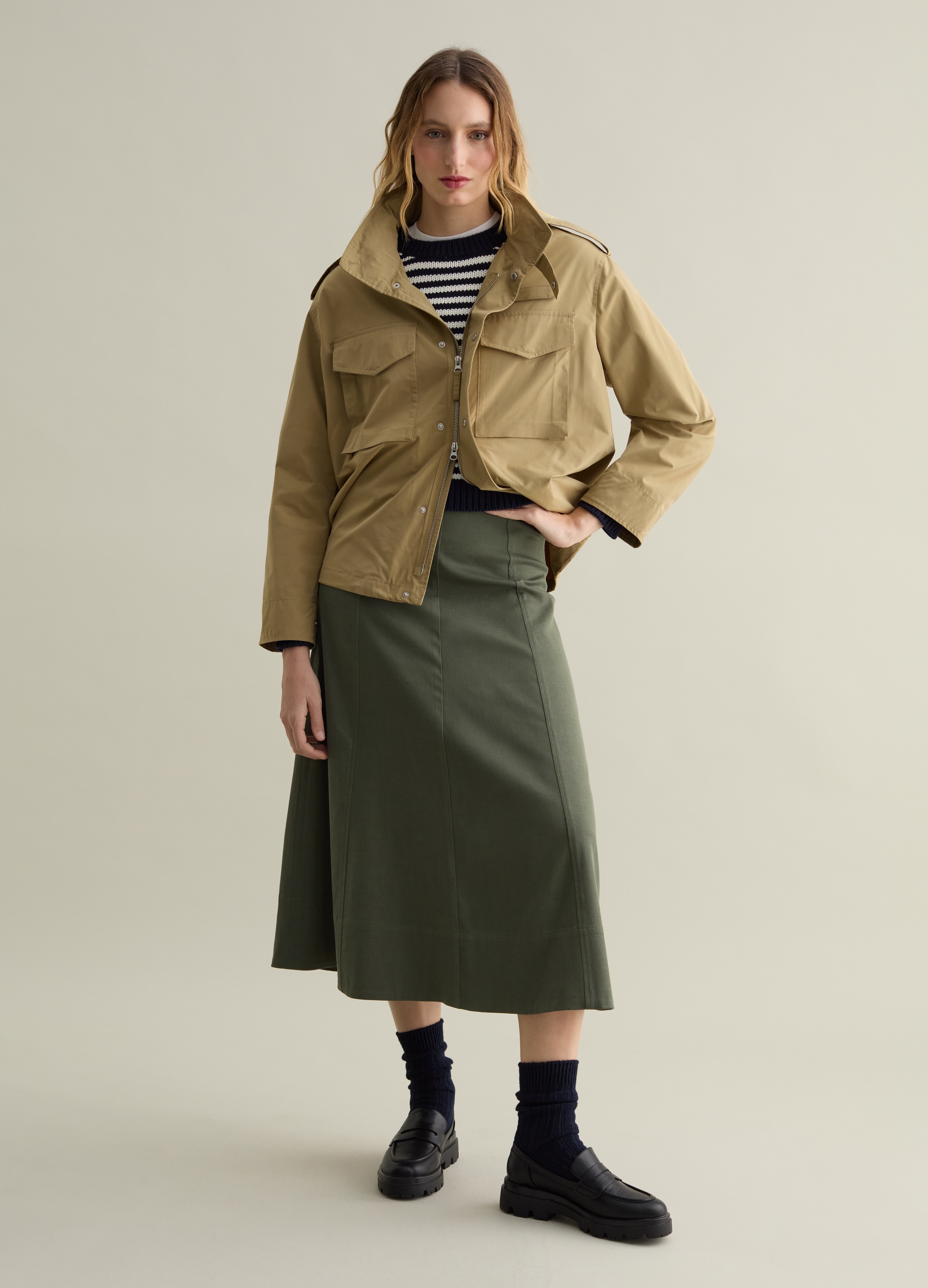 PIOMBO, Giacca Corta Sahariana Con Collo Alto, Donna, Beige, Taglia: XS