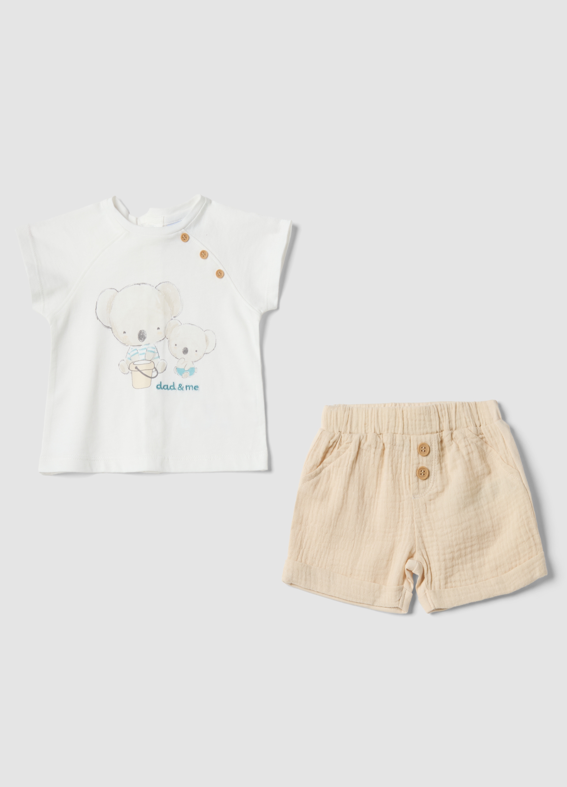 FAGOTTINO, Set In Puro Cotone Multicolor Da Neonato Con Stampa E Bottoni, Multicolor, Taglia: 1-3