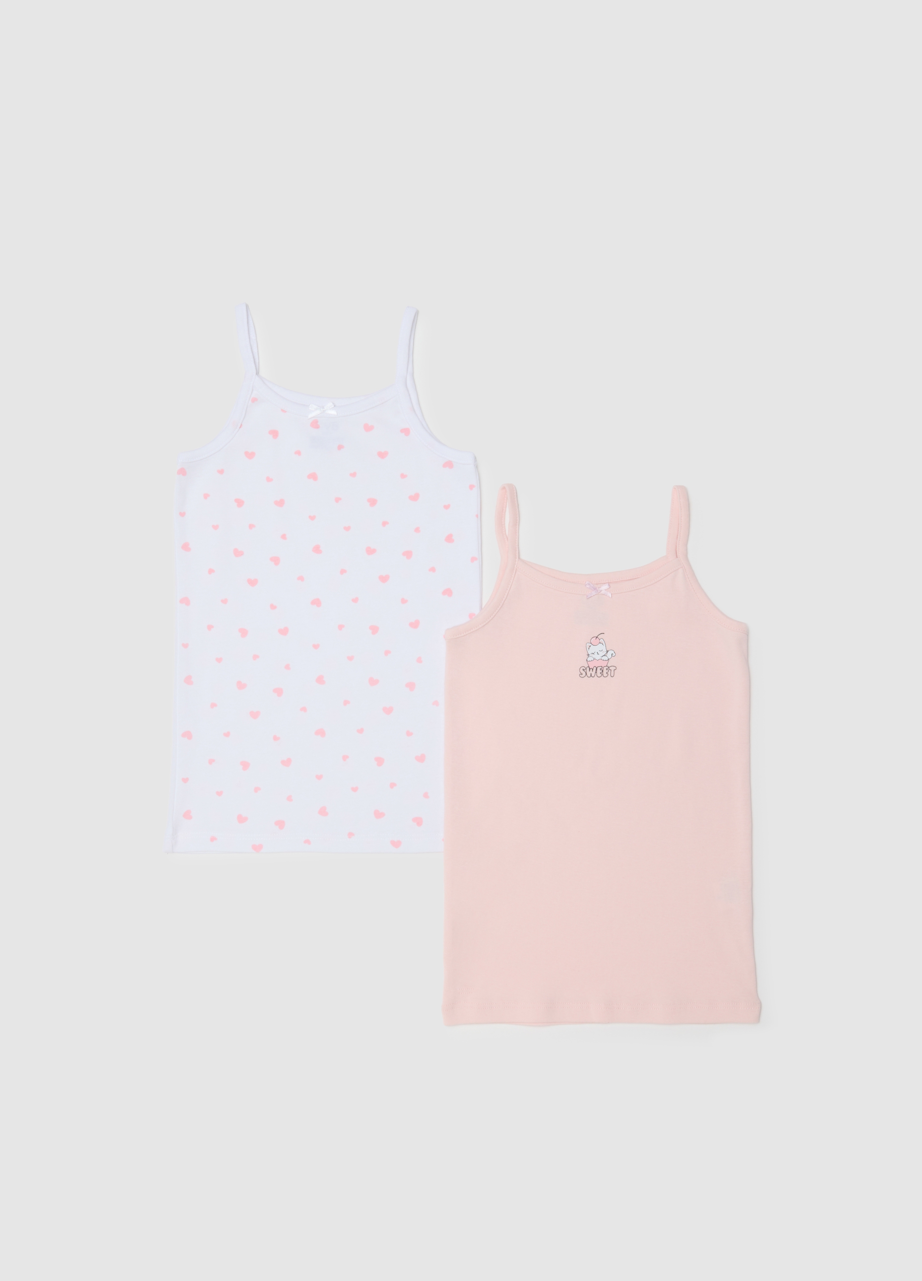 OVS KIDS, Pack De Dos Camisetas De Tirantes De Niña En Algodón Puro Multicolor, Ajuste Regular, Niña, Blanco/rosa, Talla: 9-10