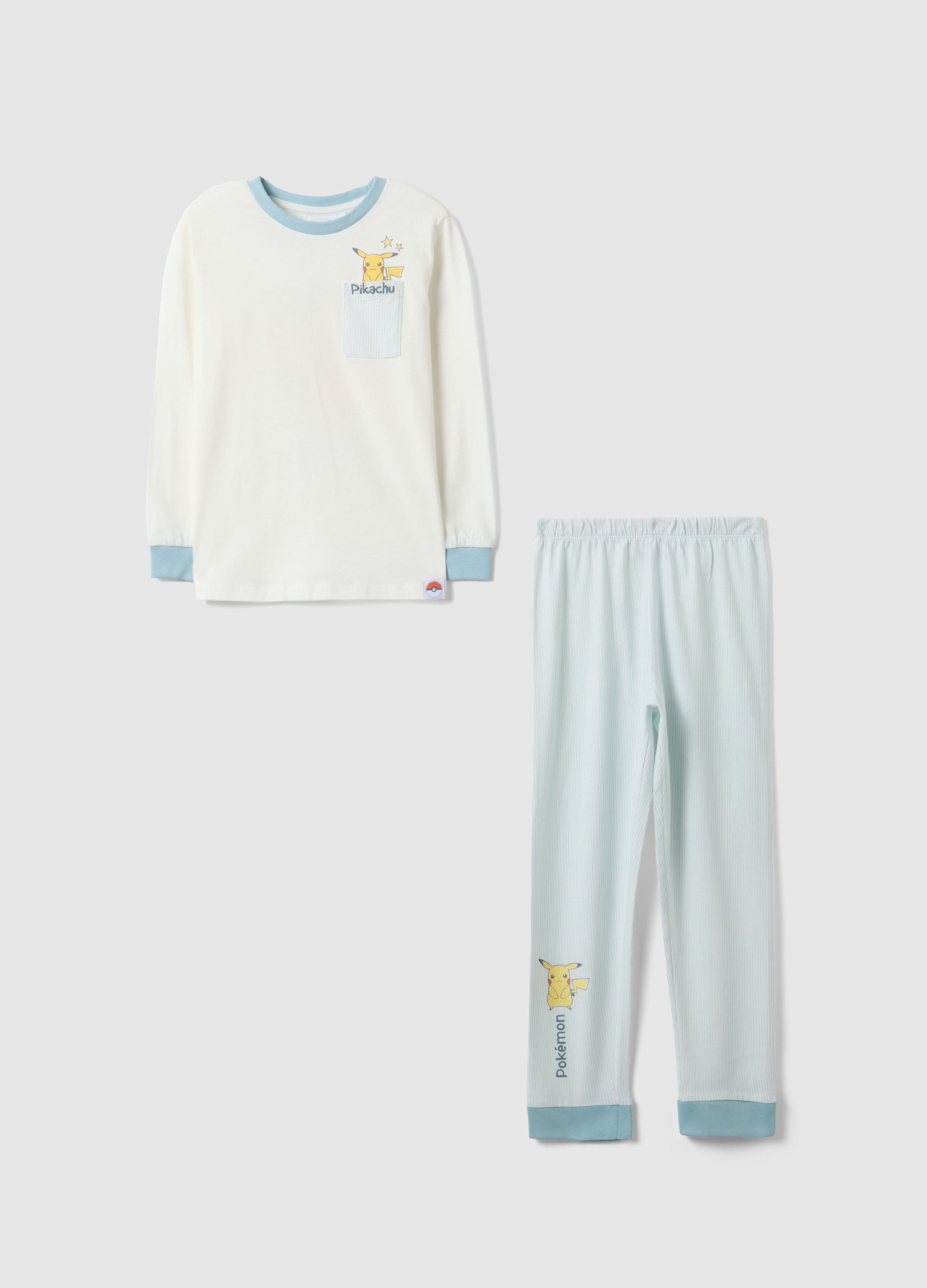 OVS KIDS, Pigiama In Puro Cotone Multicolor Da Bambino Regular Fit Con Pikachu, Niño, Blanco/azul claro, Talla: 5-6