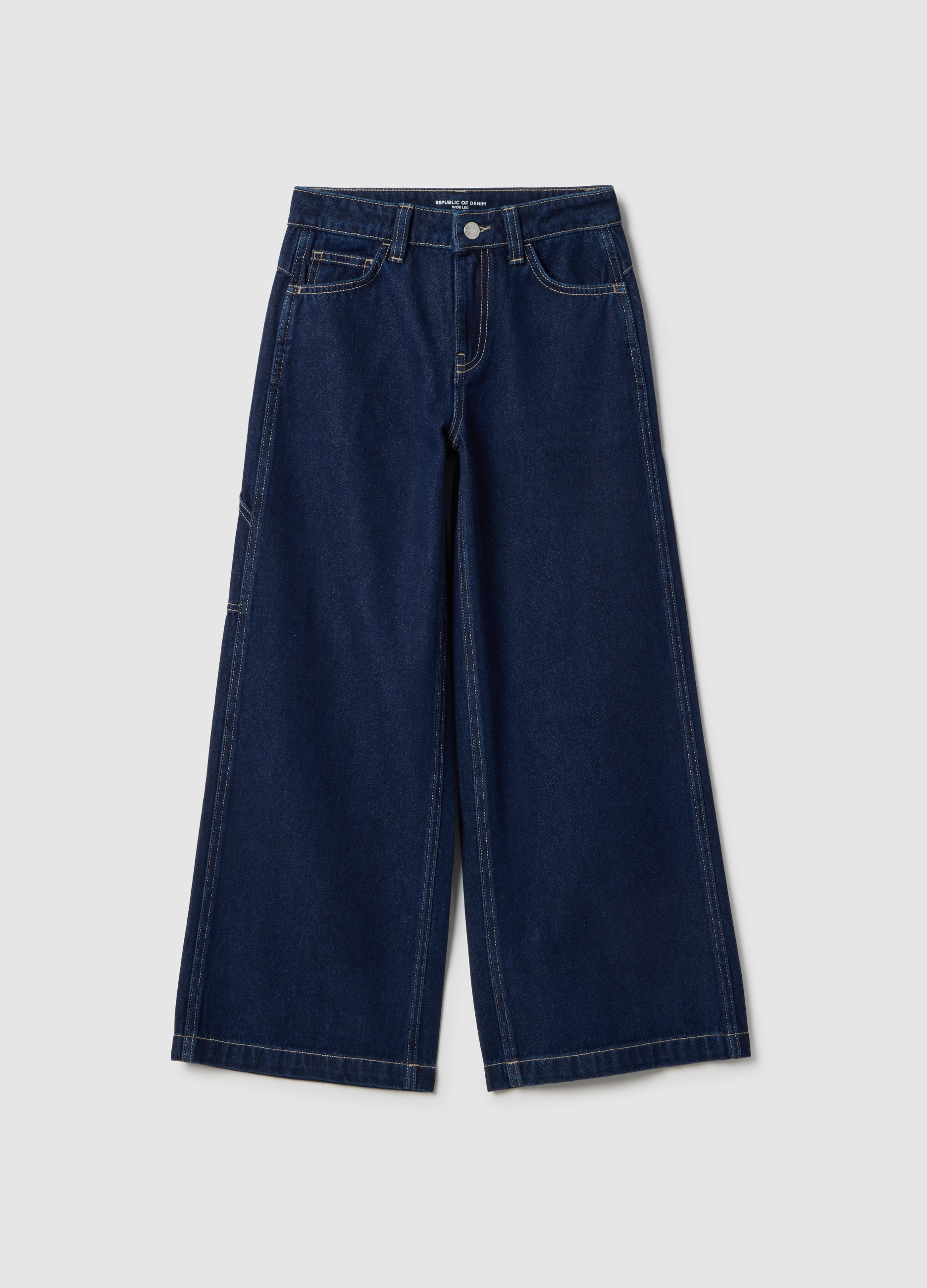 OVS KIDS, Jeans Para Niñas De Pierna Ancha En Denim Azul De Puro Algodón, Niña, Azul oscuro, Talla: 11-12