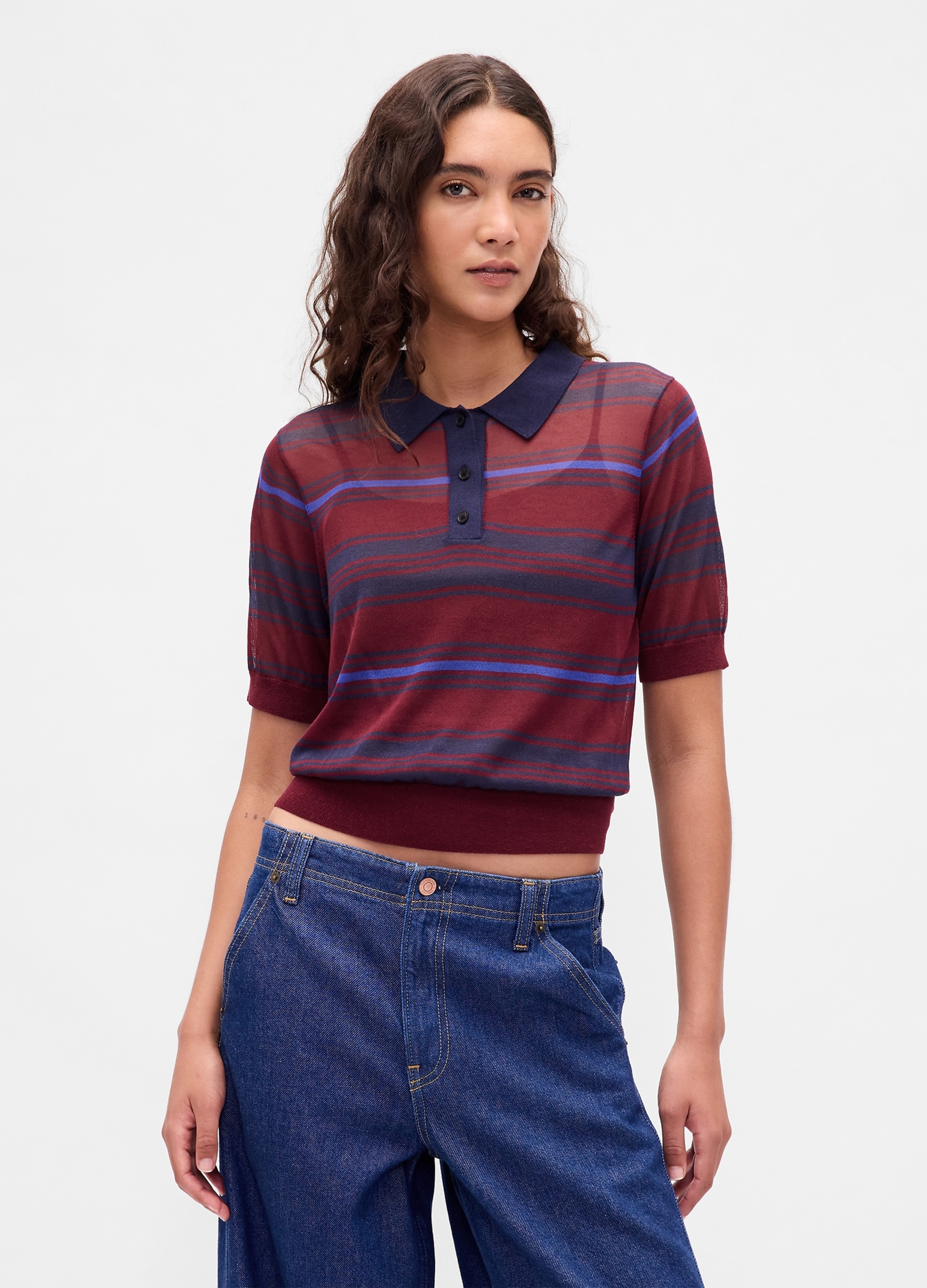 GAP, Polo A Maniche Corte In Maglia, Donna, Rosso, Taglia: L