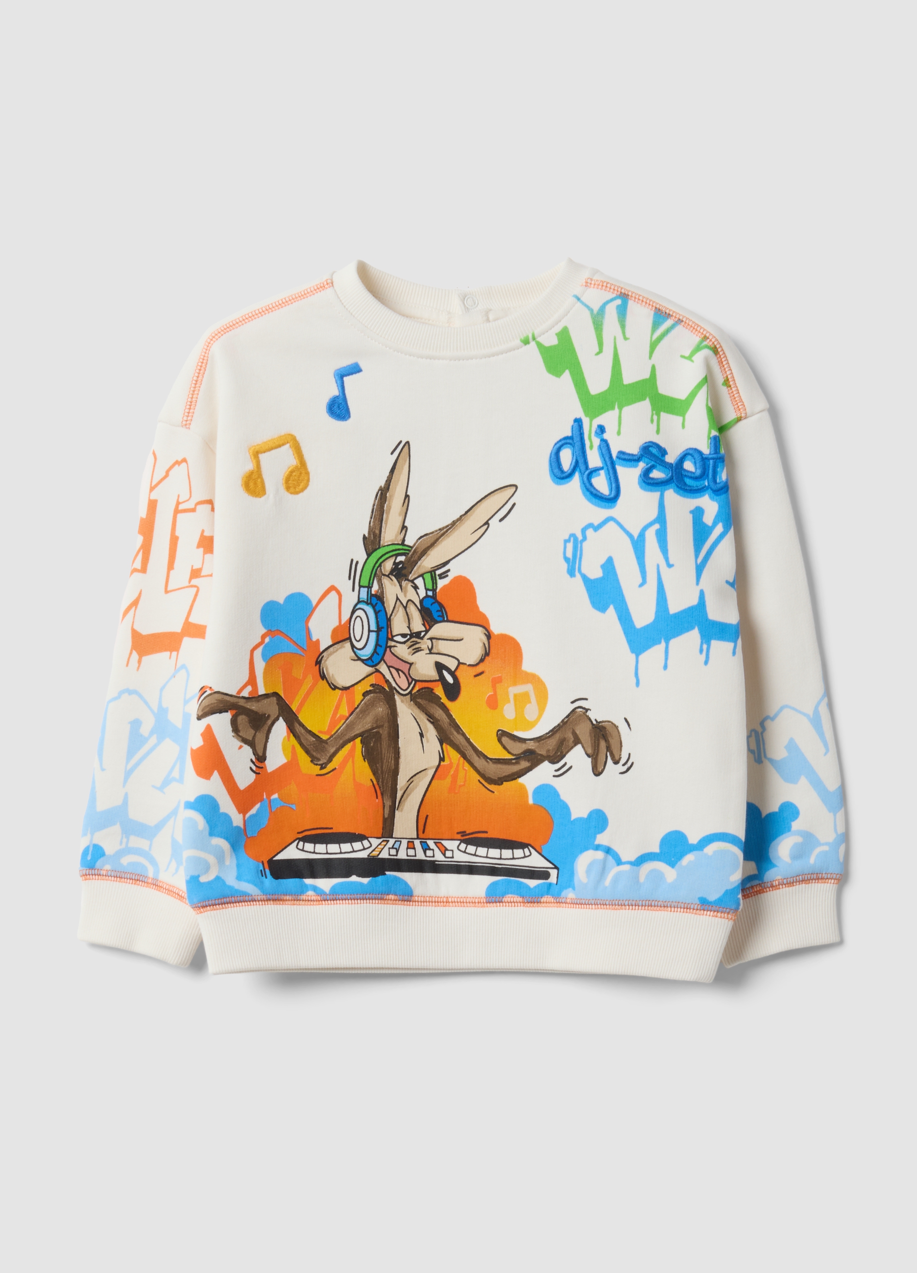FAGOTTINO, Felpa Bianca In Puro Cotone Organico Con Stampa Looney Tunes Per Bimbo, Bambino, Bianco, Taglia: 12-18