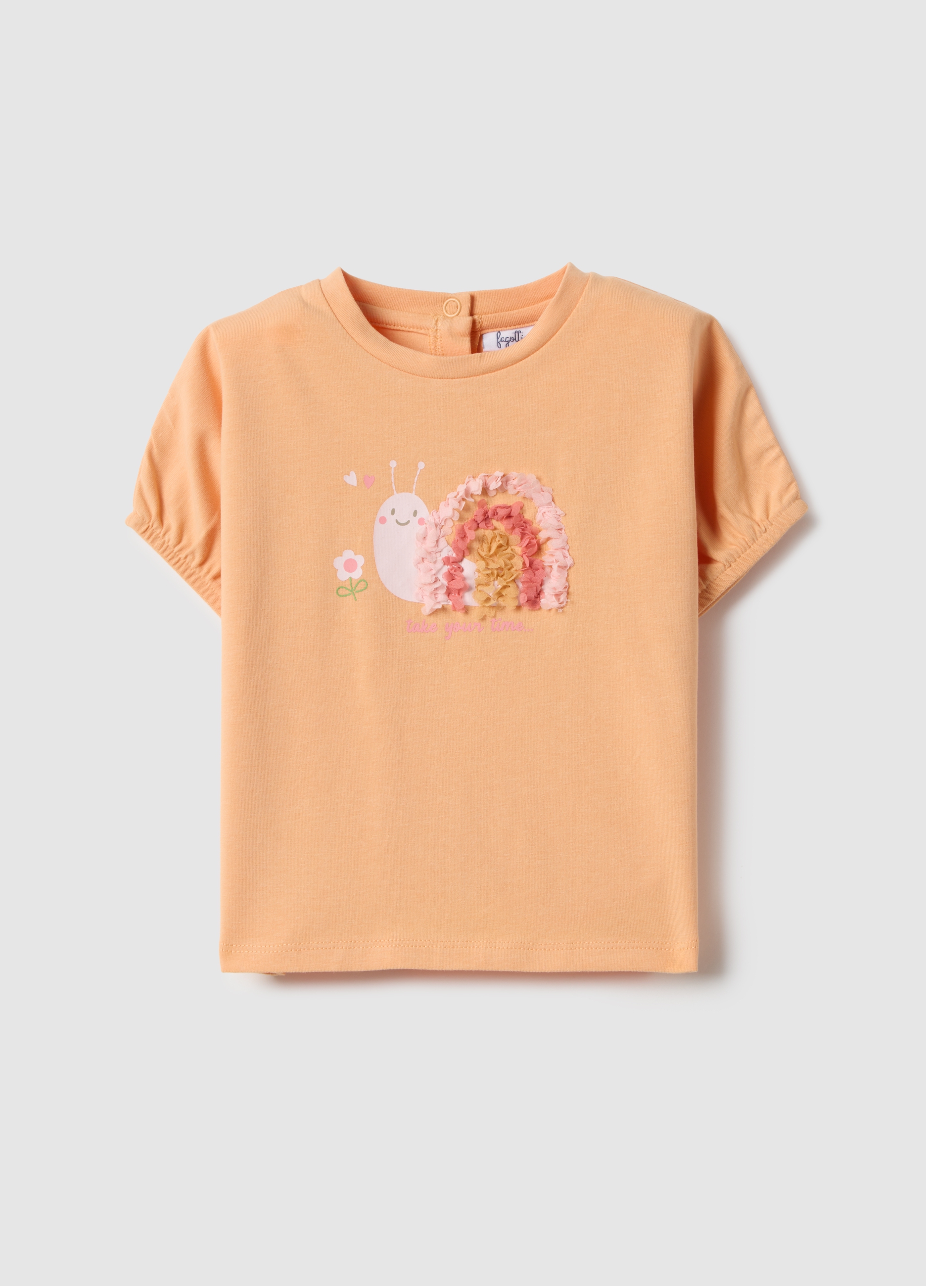 FAGOTTINO, Camiseta De Algodón Mezclado Naranja Para Niña, Ajuste Regular Con Bordado, Niña, Naranja claro, Talla: 18-24