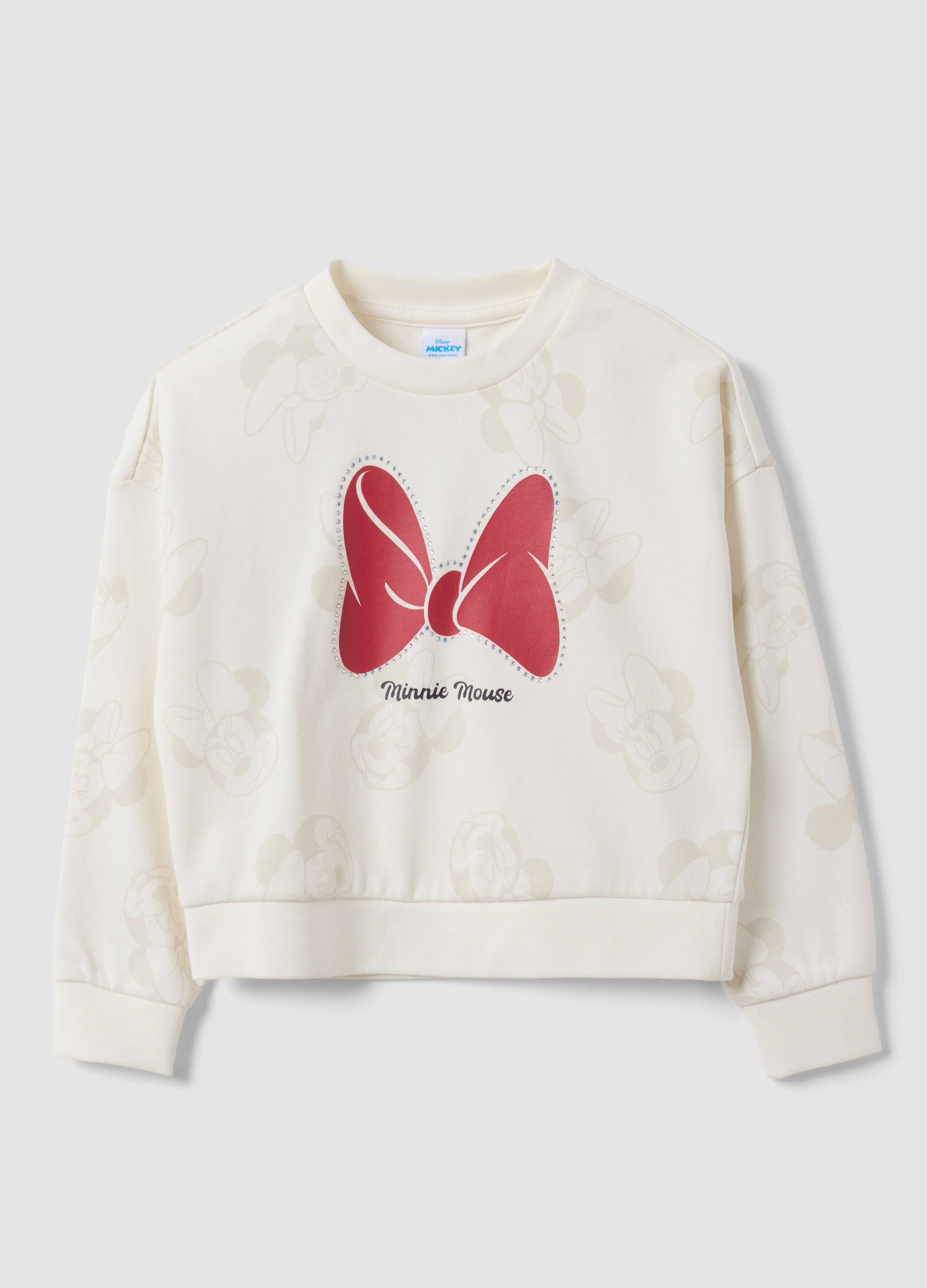 DISNEY, Felpa Bianca In Misto Cotone A Girocollo Con Stampa Minnie Per Bambina, Bianco, Taglia: 5-6