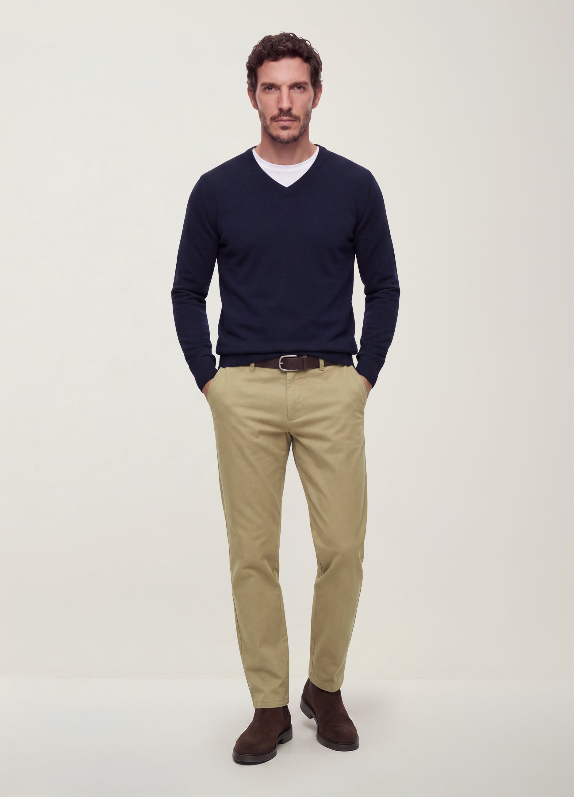 OVS, Pantaloni Chino Beige In Twill Di Cotone Elasticizzato Slim Fit, Uomo, Beige, Taglia: 52