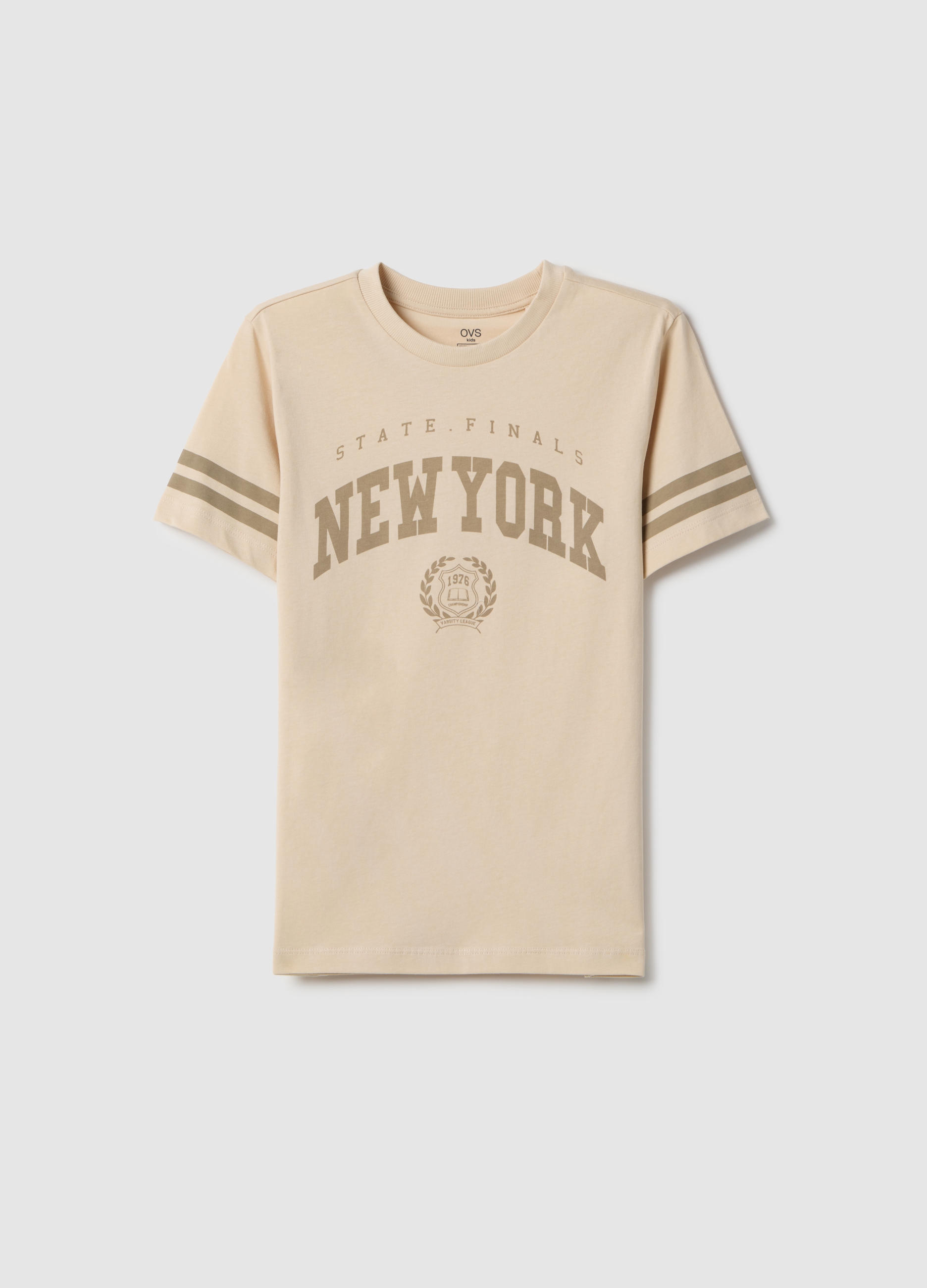 OVS KIDS, Camiseta Beige De Niño En Puro Algodón Corte Regular Con Inscripción New York, Niño, Beige Claro, Talla: 11-12