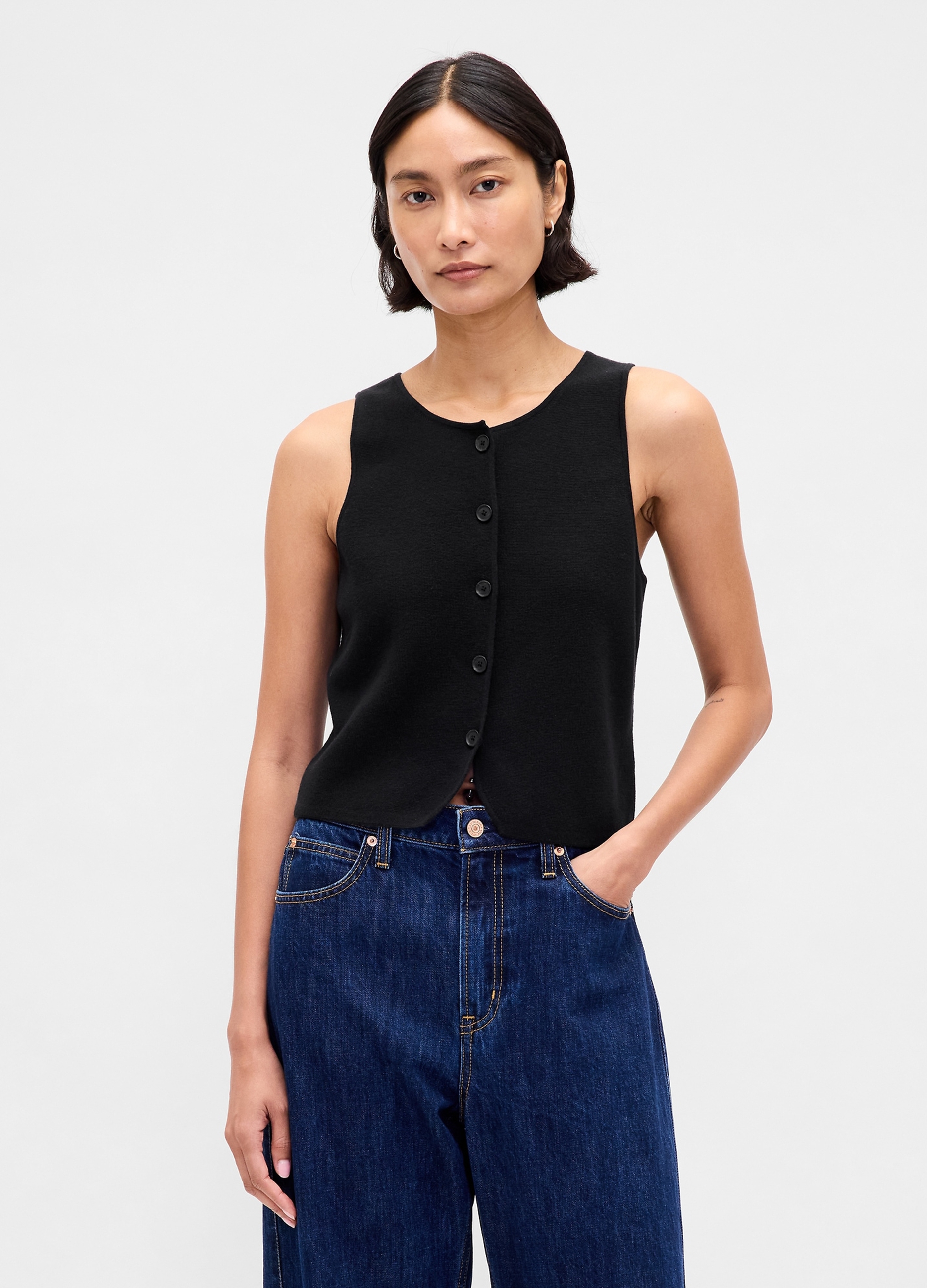 GAP, Gilet Cashsoft In Misto Cotone, Donna, Nero, Taglia: S