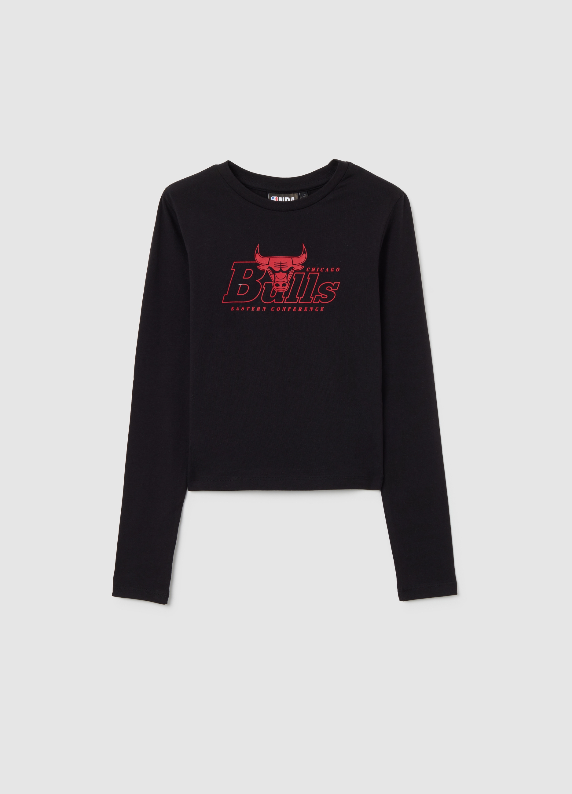 NBA, Camiseta Negra Para Chicas En Algodón Elástico De Ajuste Slim Con Logo De Los Chicago Bulls, Niña, Gunmetal, Talla: 12-13