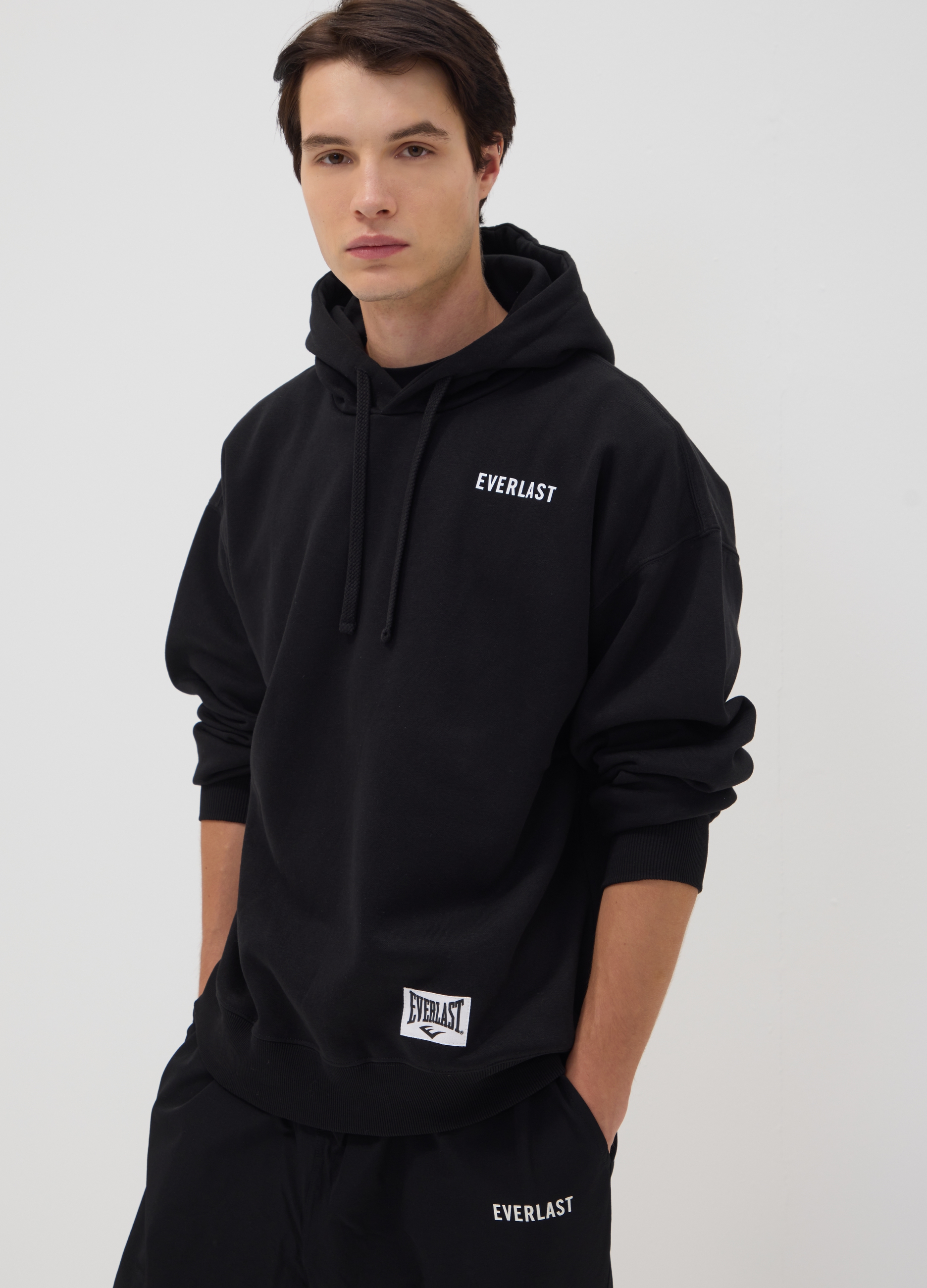 EVERLAST, Felpa Nera Con Cappuccio In Misto Cotone Con Logo, Unisex, Nero, Taglia: XL