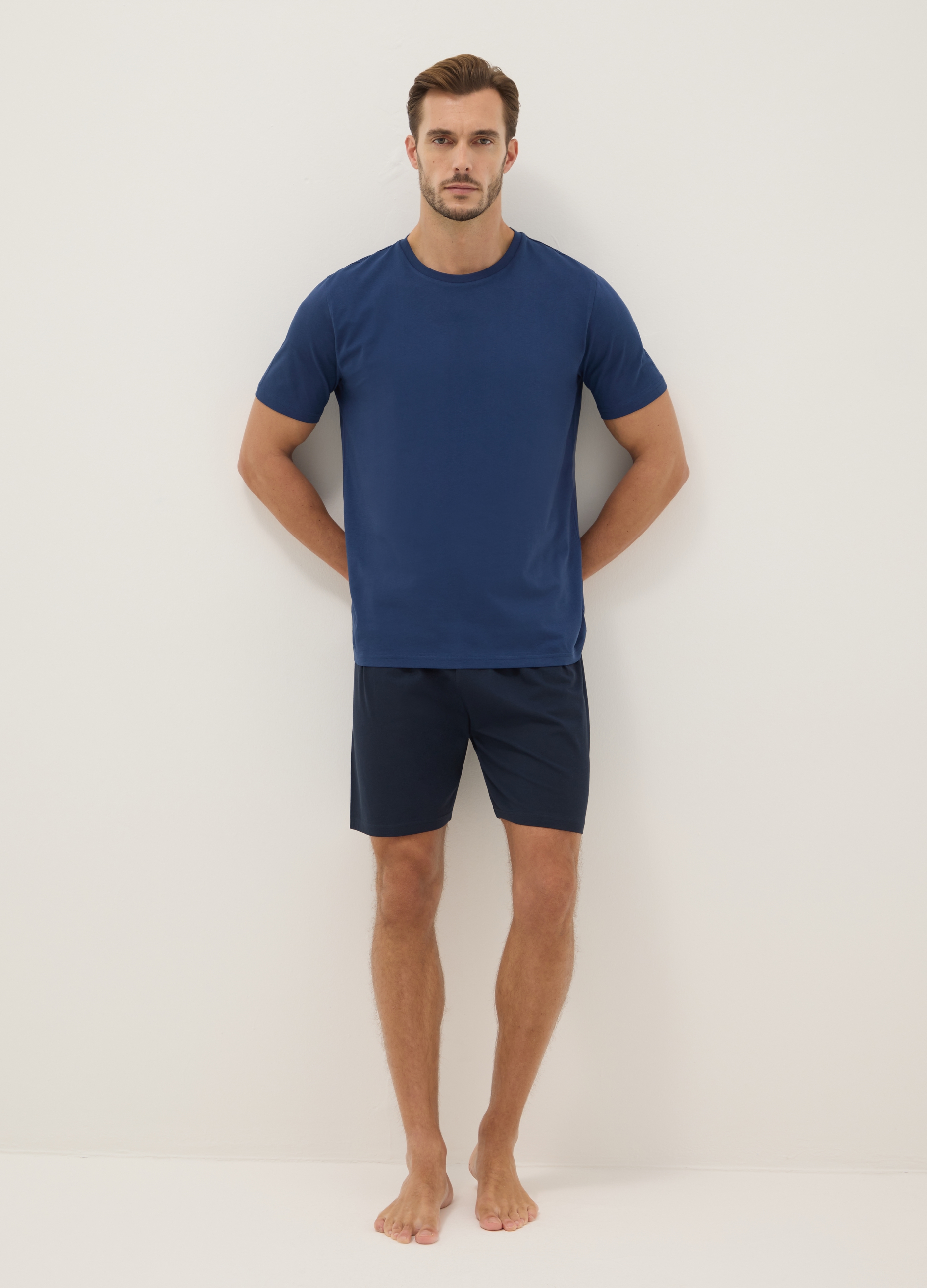 Pijama Corto Azul De Puro Algodón Con Ajuste Regular, Hombre, Blu Bluette, Talla: S