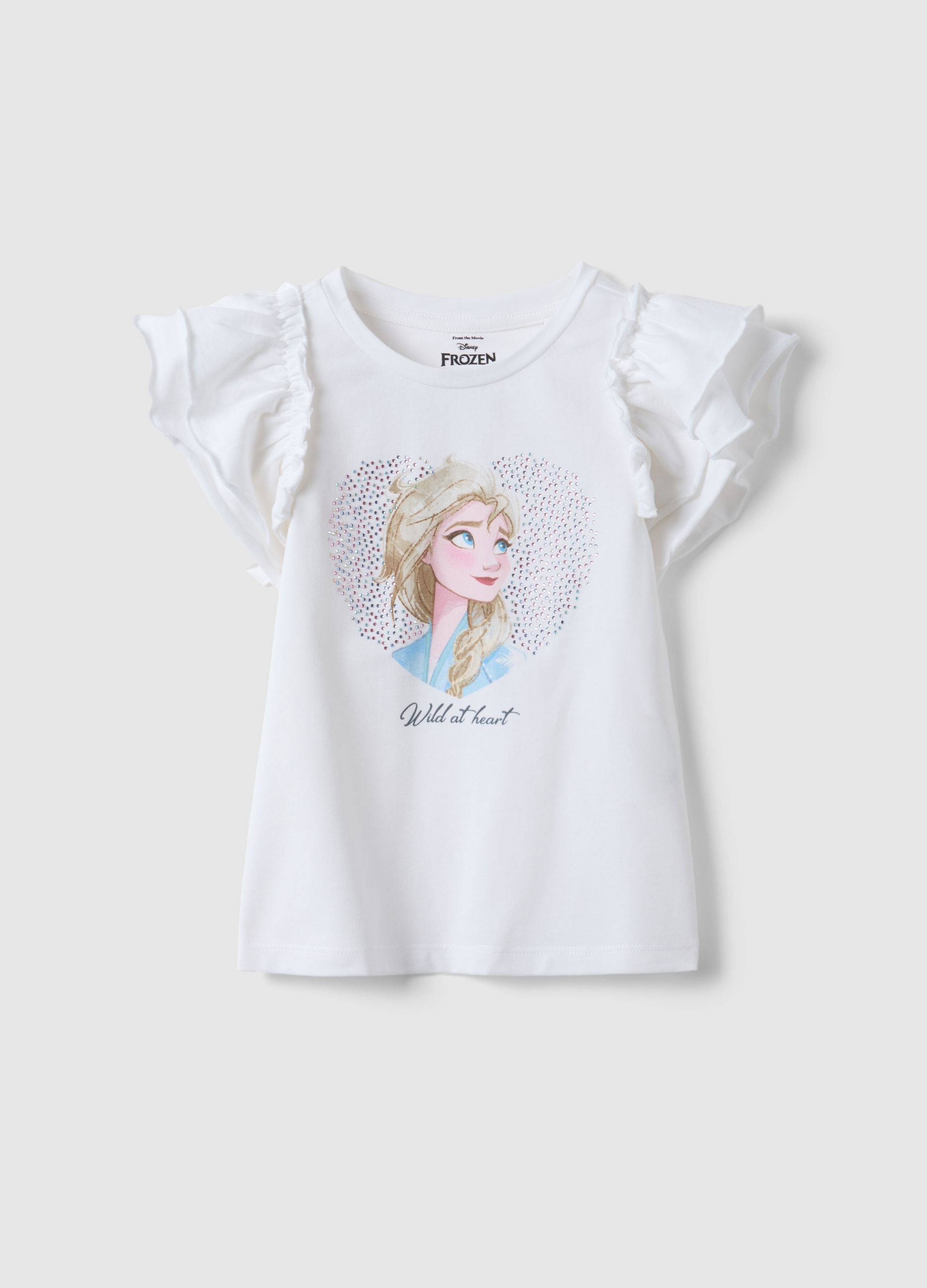 DISNEY, Camiseta Blanca De Algodón Elástico Para Niña Con Volantes Y Estampado, Niña, Blanco óptico, Talla: 6-7