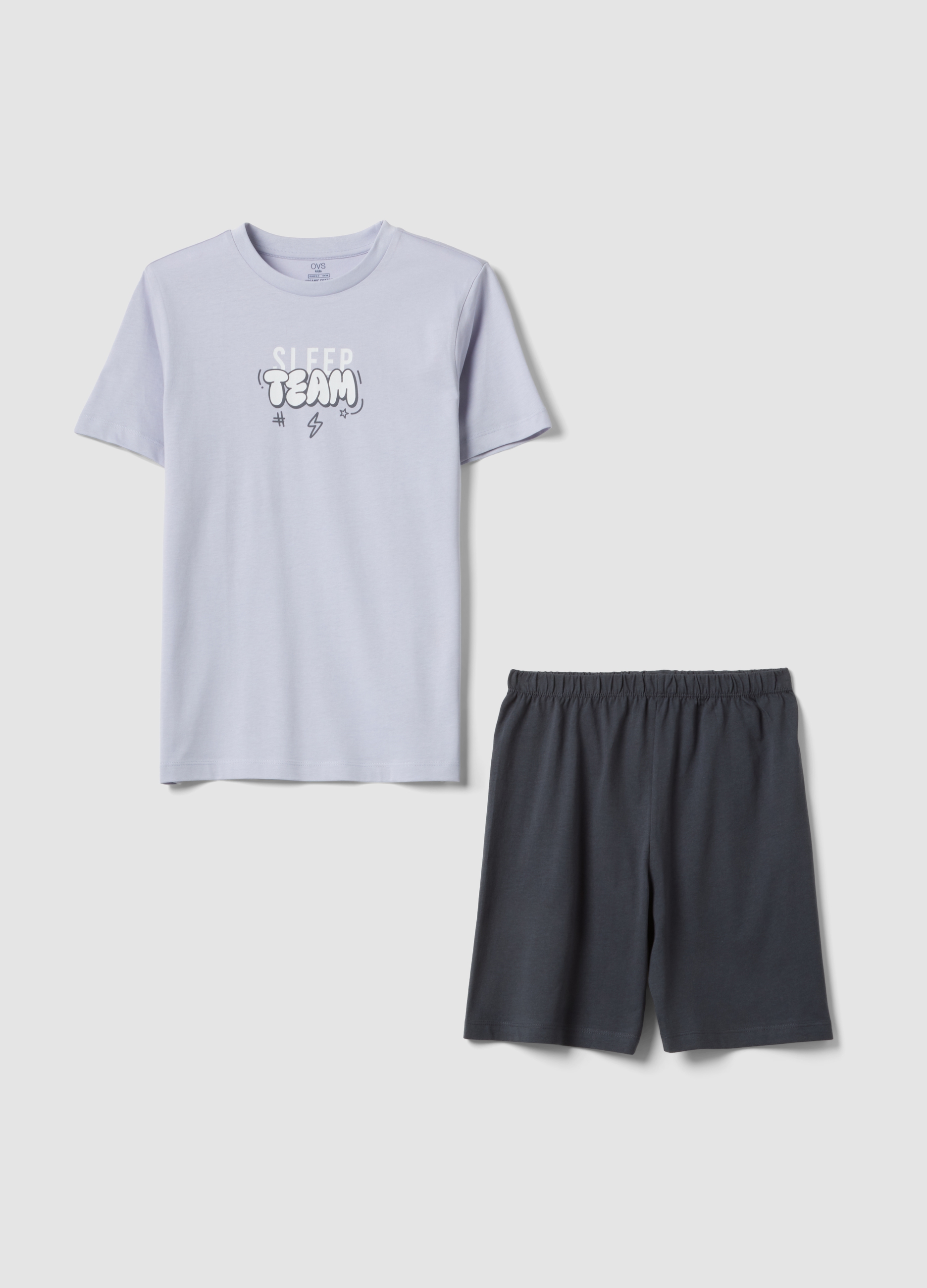 OVS KIDS, Pijama Corto Multicolor De Puro Algodón Para Niño Con Ajuste Regular, Niño, Morado/Gris, Talla: 10-11