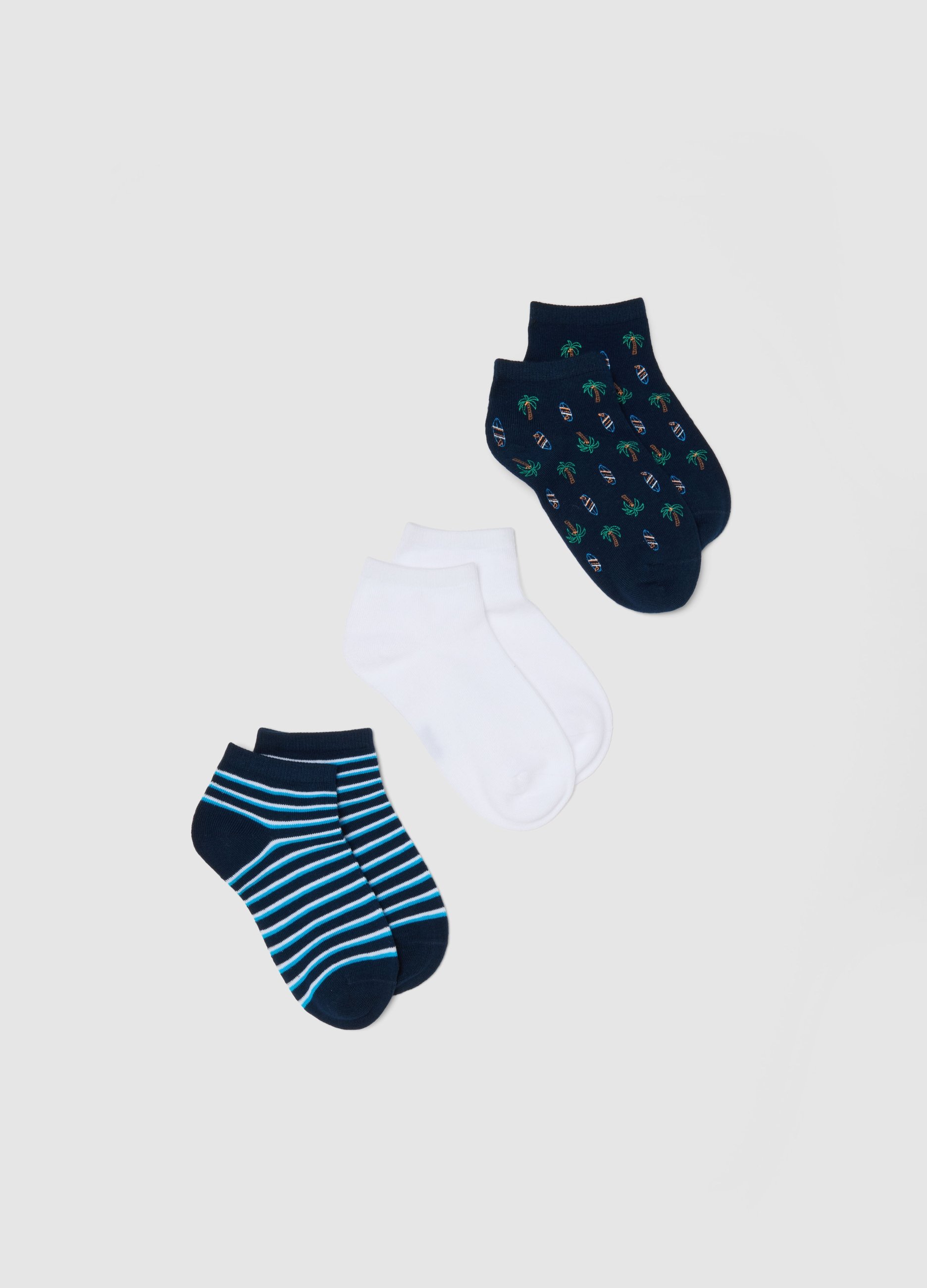 OVS KIDS, Tripack De Calcetines Multicolor En Mezcla De Algodón Orgánico Para Niños, Niño, Azul/Blanco, Talla: 37/39