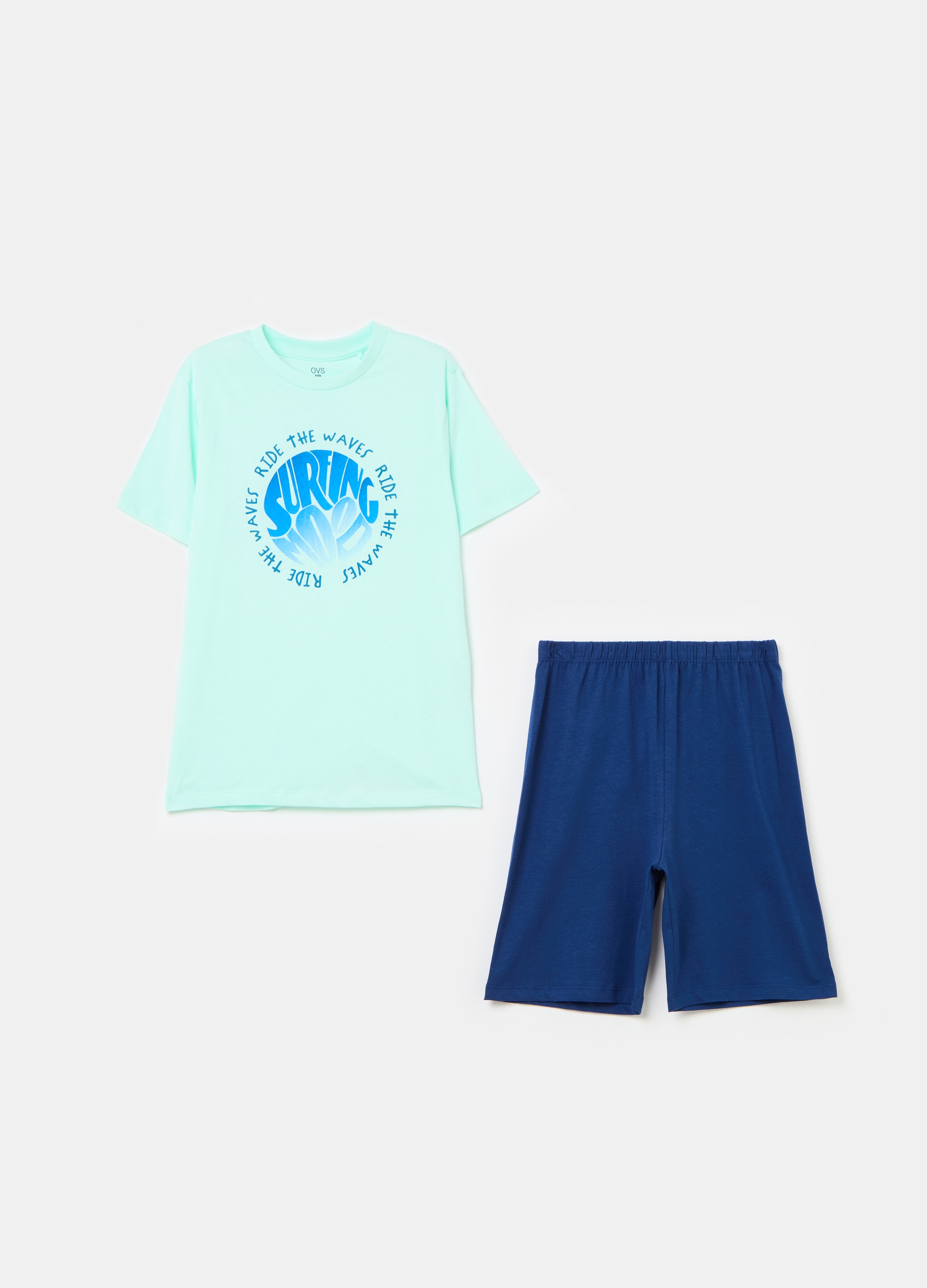 OVS, Pigiama In Cotone Bio Con Stampa Surf, Bambino, Multicolor, Taglia: 13-14