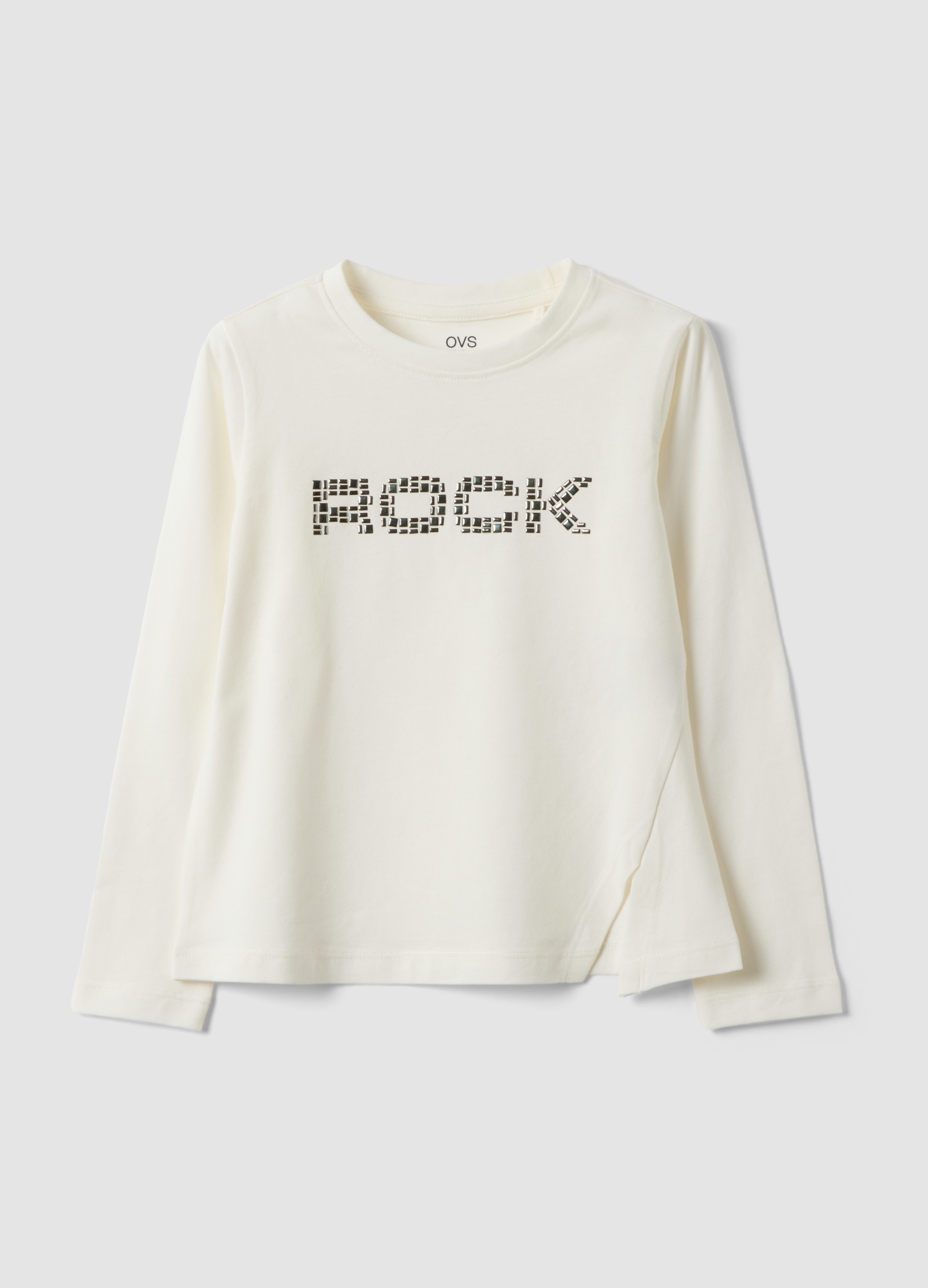 OVS KIDS, T-shirt Bianca In Cotone Elasticizzato Con Borchie Per Bambina, Bianco, Taglia: 8-9