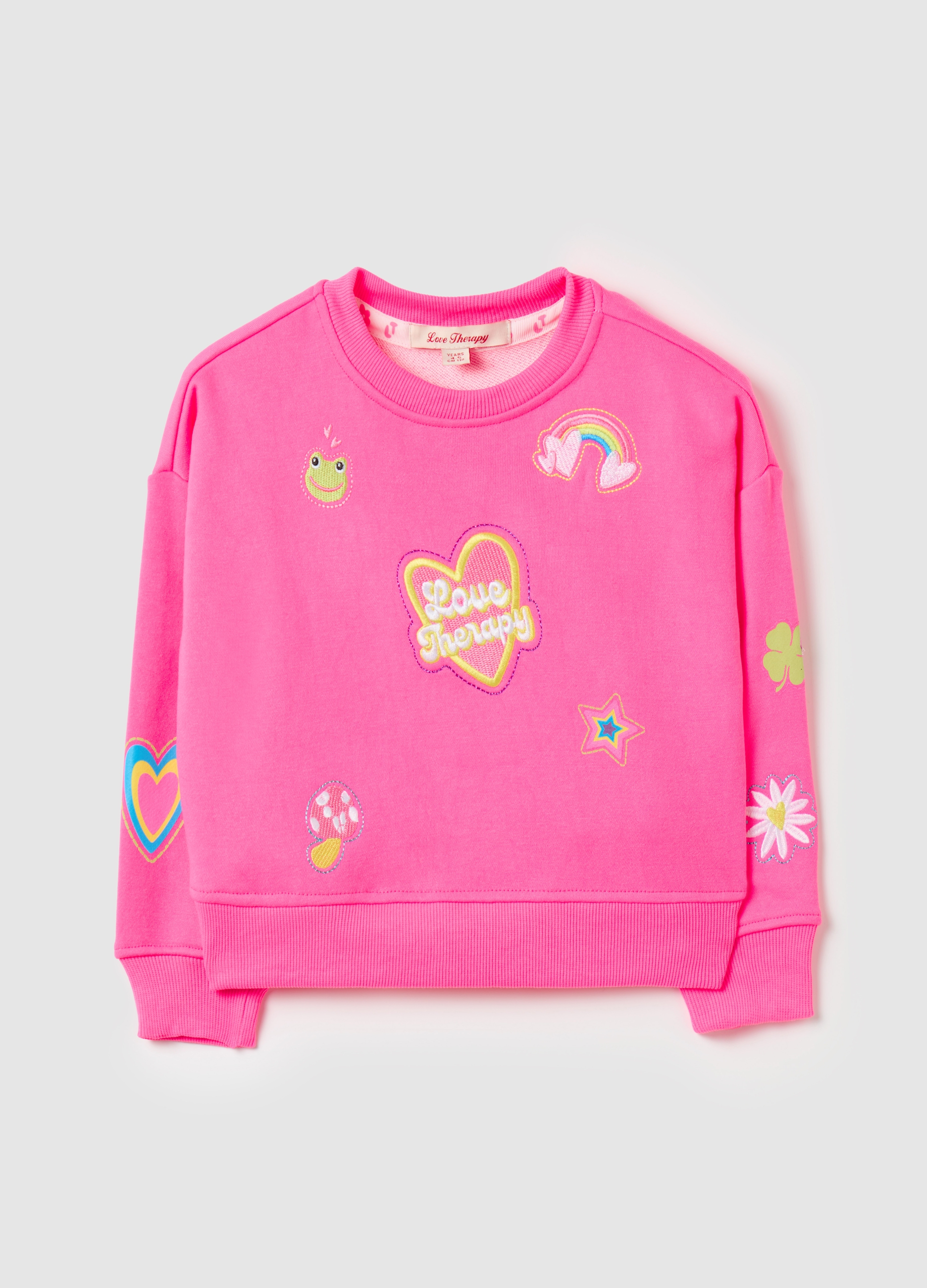 LOVE THERAPY, Sudadera Cuello Redondo Estampado Y Bordados, Niña, Rosa pastel, Talla: 6-7