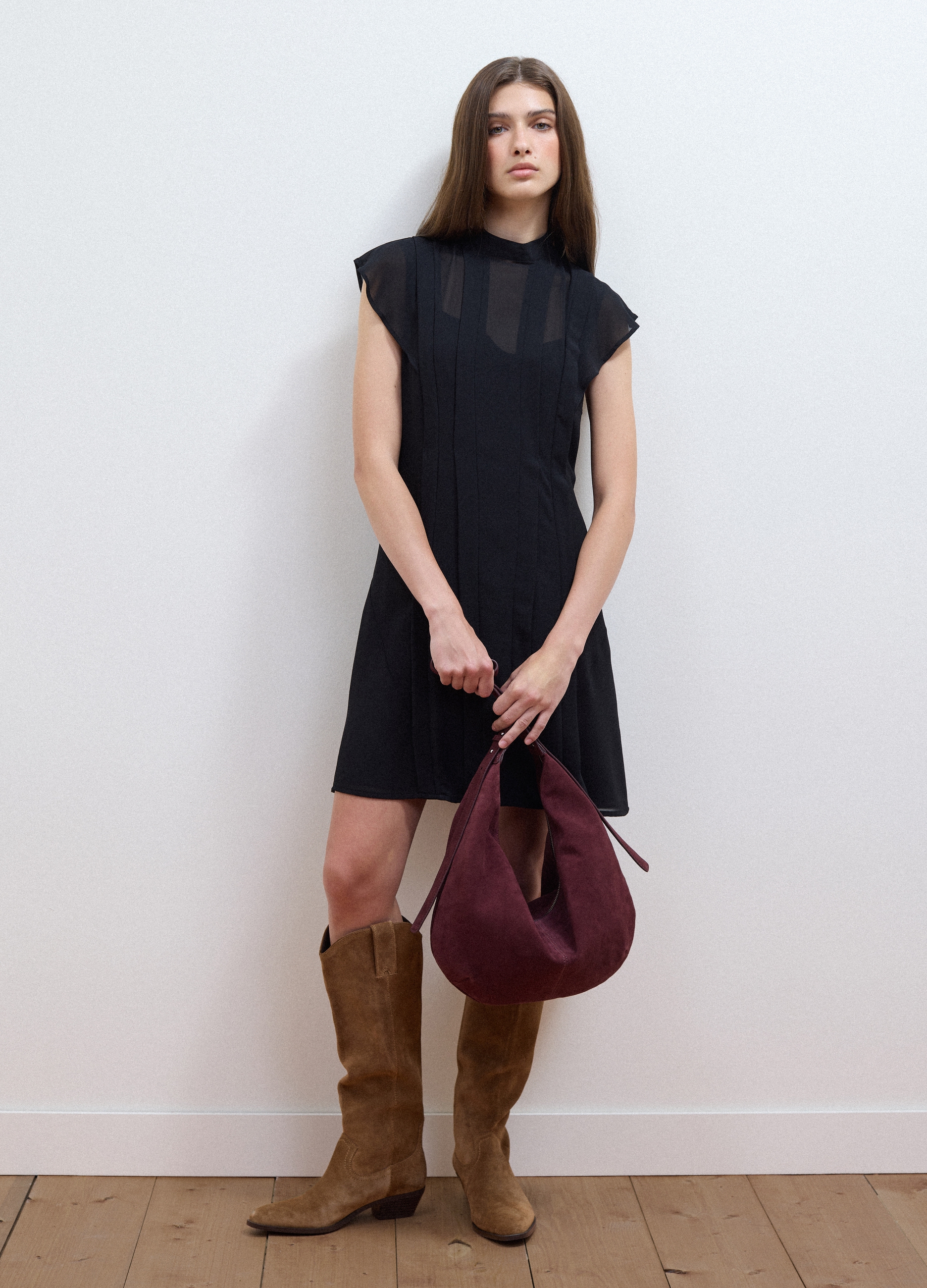 LES COPAINS, Abito Nero Con Maniche Corte A Volant Relaxed Fit, Donna, Nero, Taglia: XS