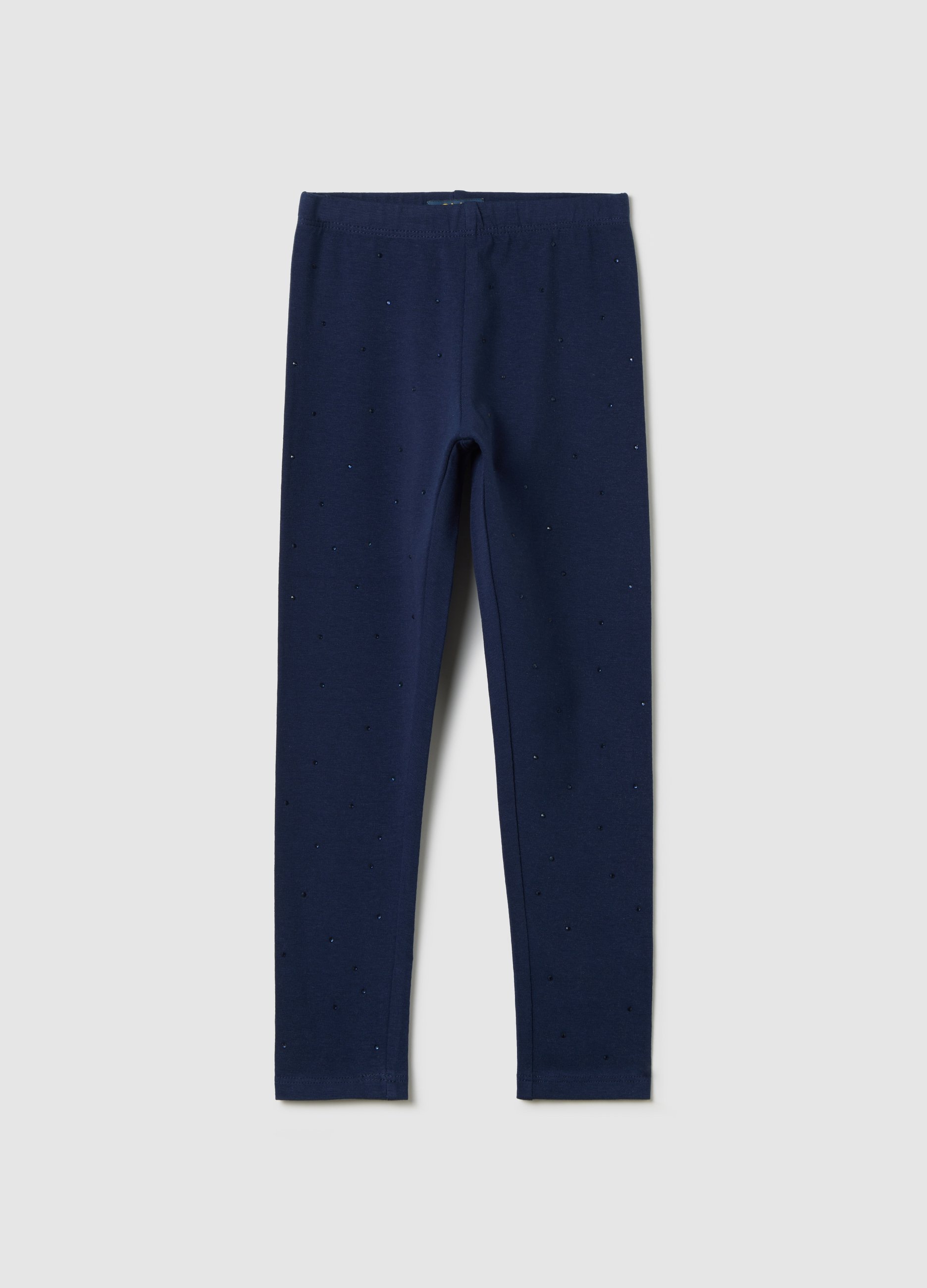 Leggings Negros De Algodón Elástico Con Strass, Niña, Azul Noche, Talla: 6-7