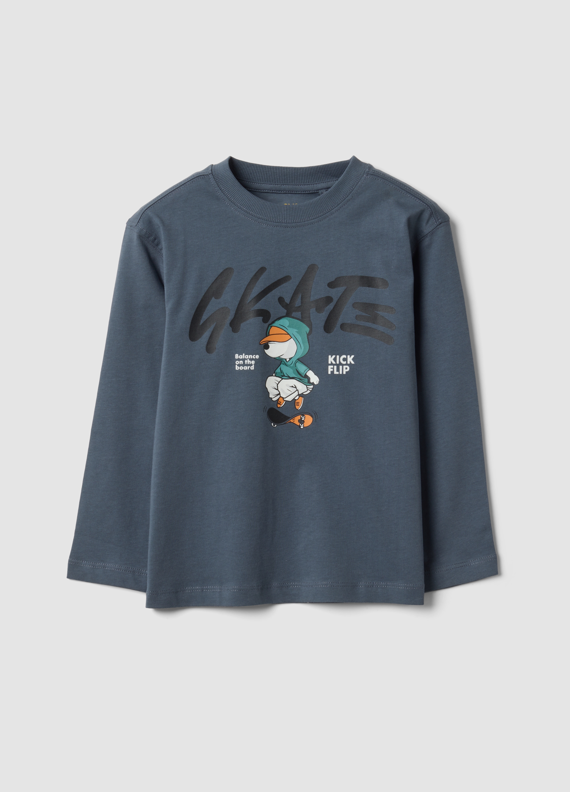 OVS KIDS, T-shirt Over Fit Grigia In Puro Cotone Con Stampa Skate Per Bambino, Grigio, Taglia: 4-5