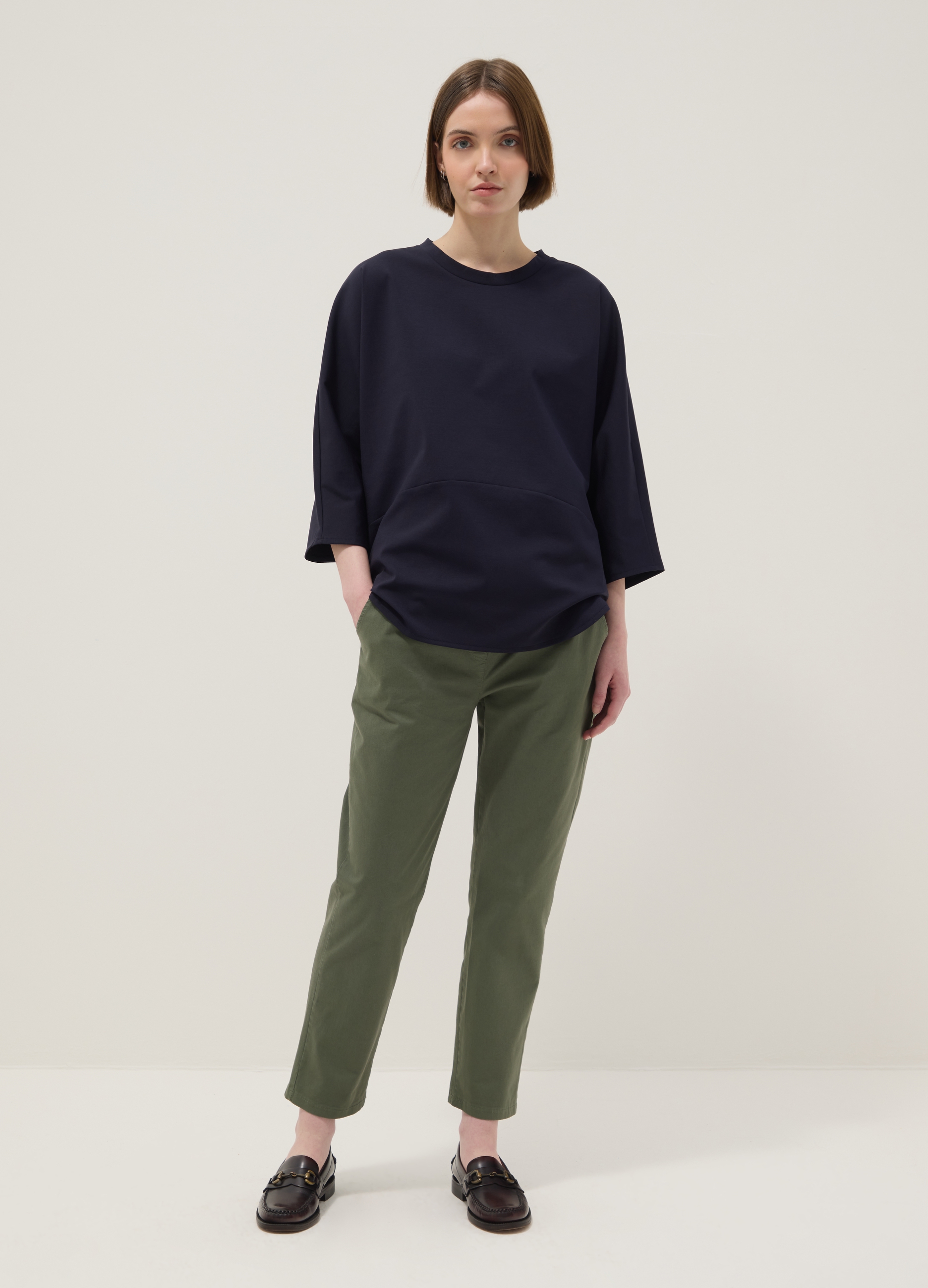 HYBRID, Pantaloni In Cotone Elasticizzato Verdi Regular Fit, Donna, Verde, Taglia: M