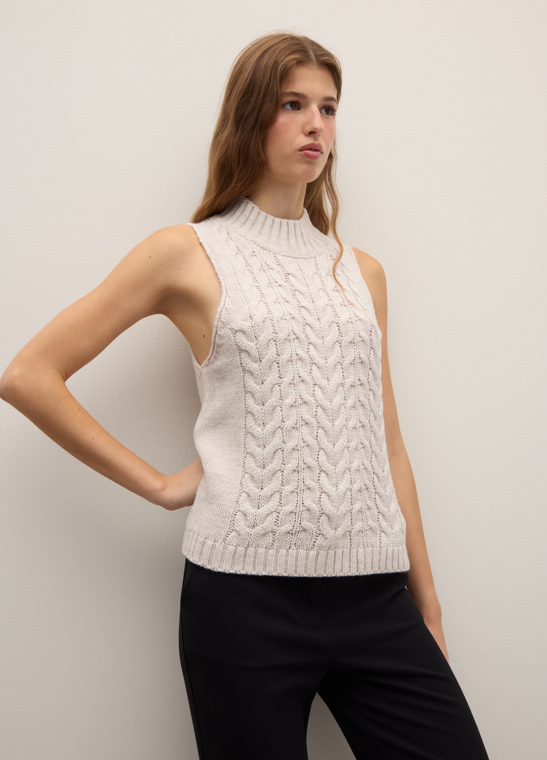 Piombo Contemporary, Gilet A Collo Alto Intrecciato Beige Regular Fit, Donna, Beige, Taglia: XS