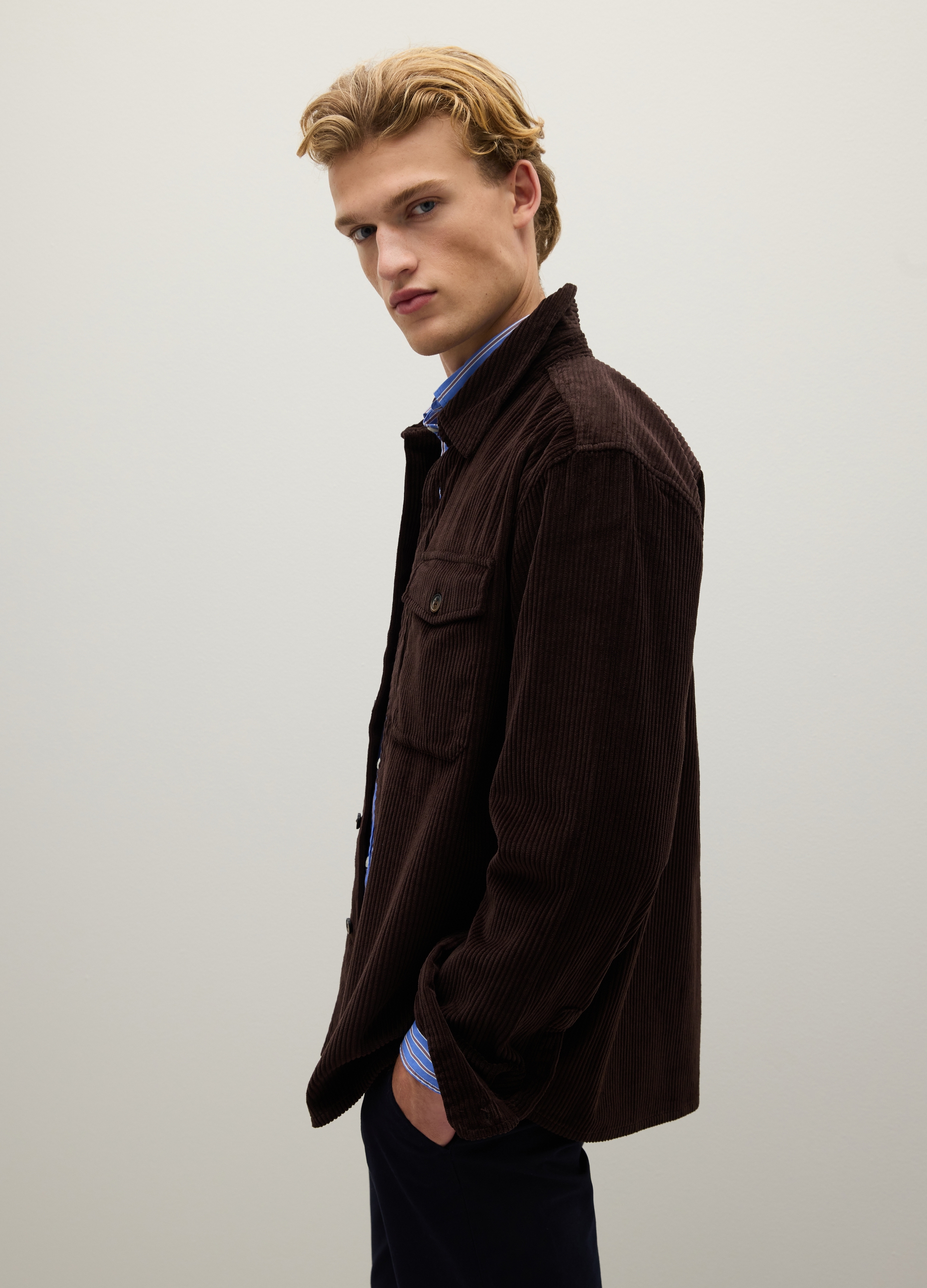 PIOMBO, Camicia In Puro Cotone E Velluto A Coste Marrone Con Vestibilità Over, Uomo, Marrone, Taglia: L