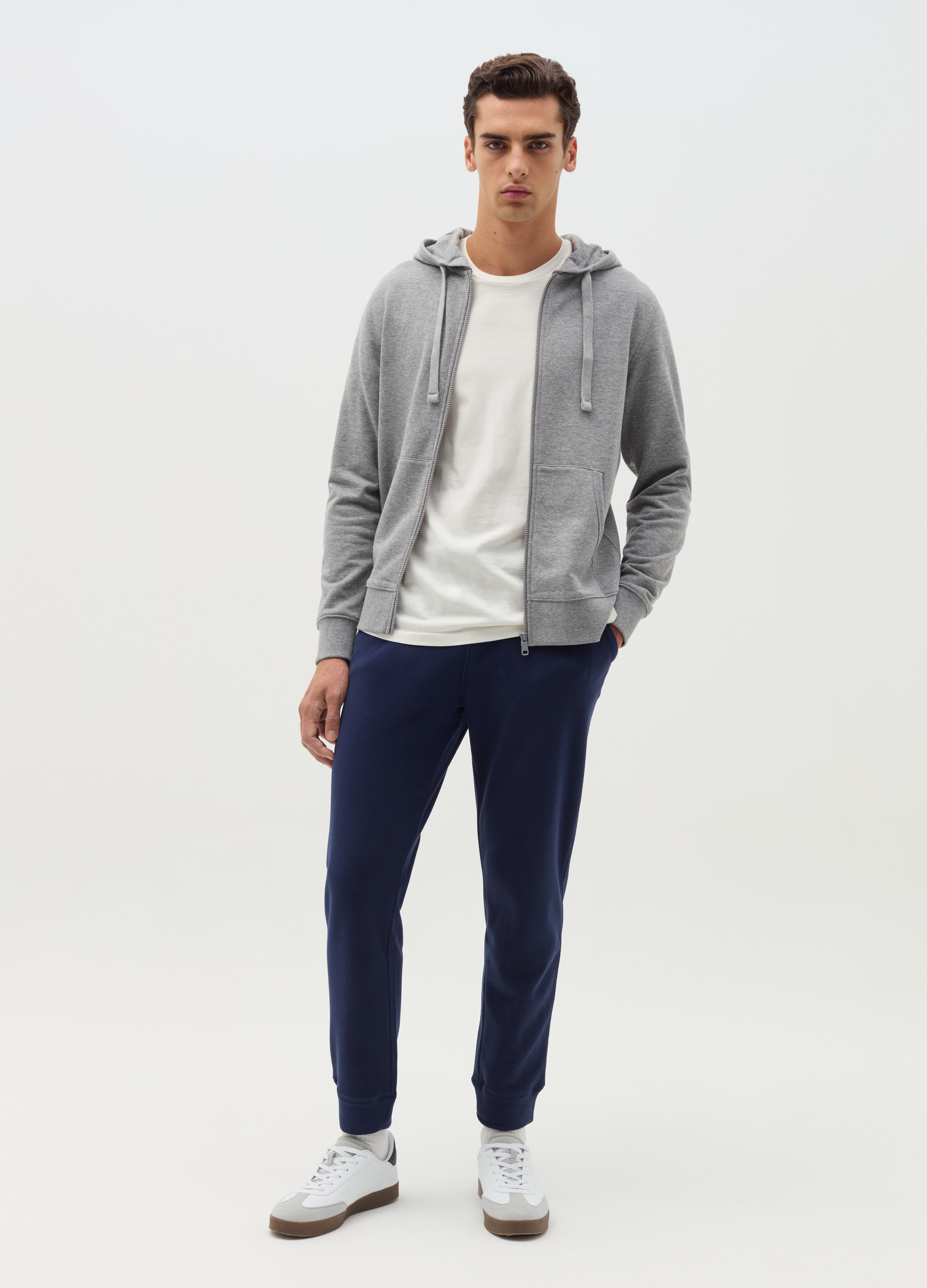 Joggers De Tejido Polar Con Cordón, Hombre, Azul oscuro, Talla: S