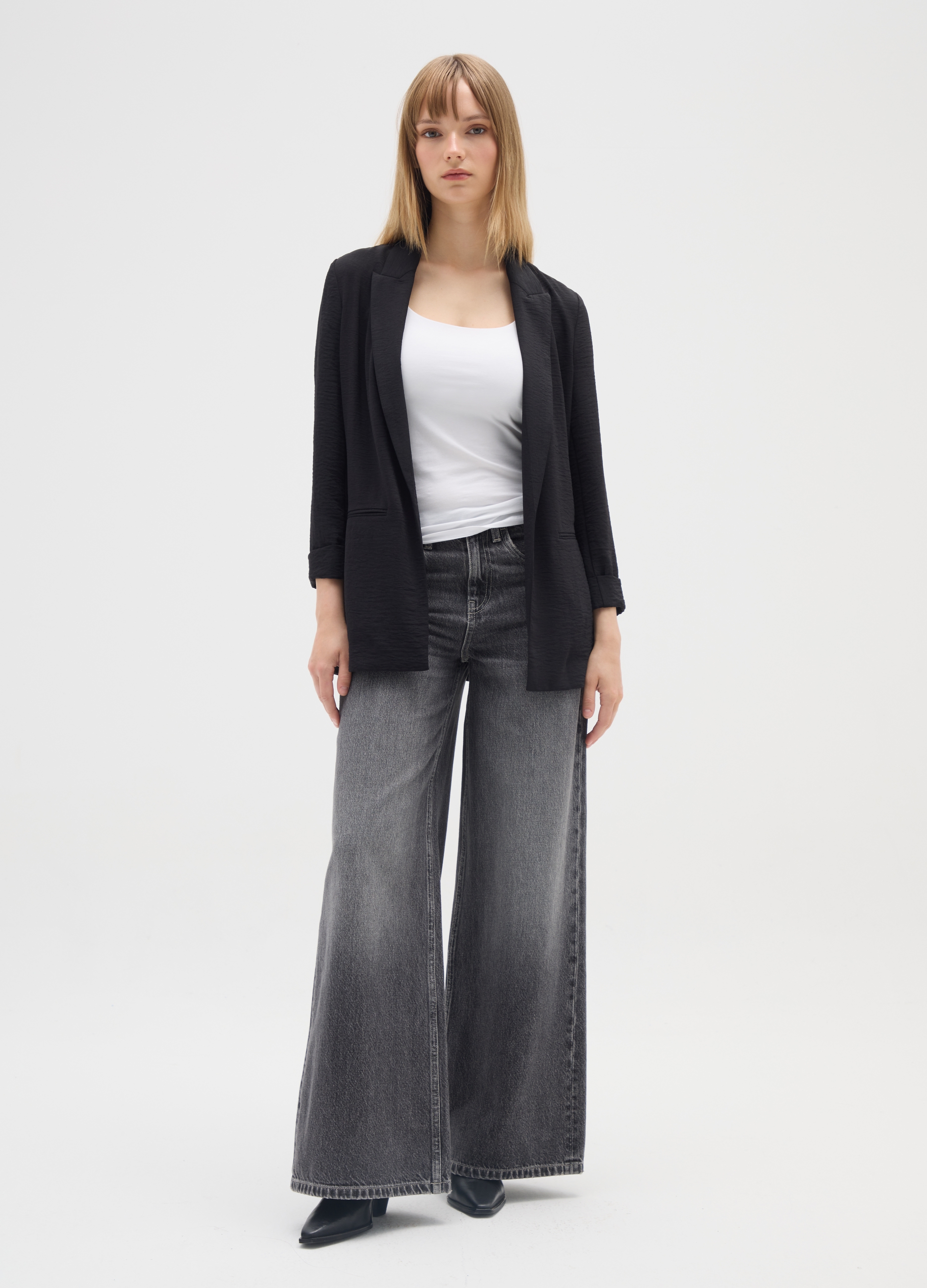 OVS, Pantalones Grises De Algodón De Pierna Ancha, Mujer, Gris, Talla: 38