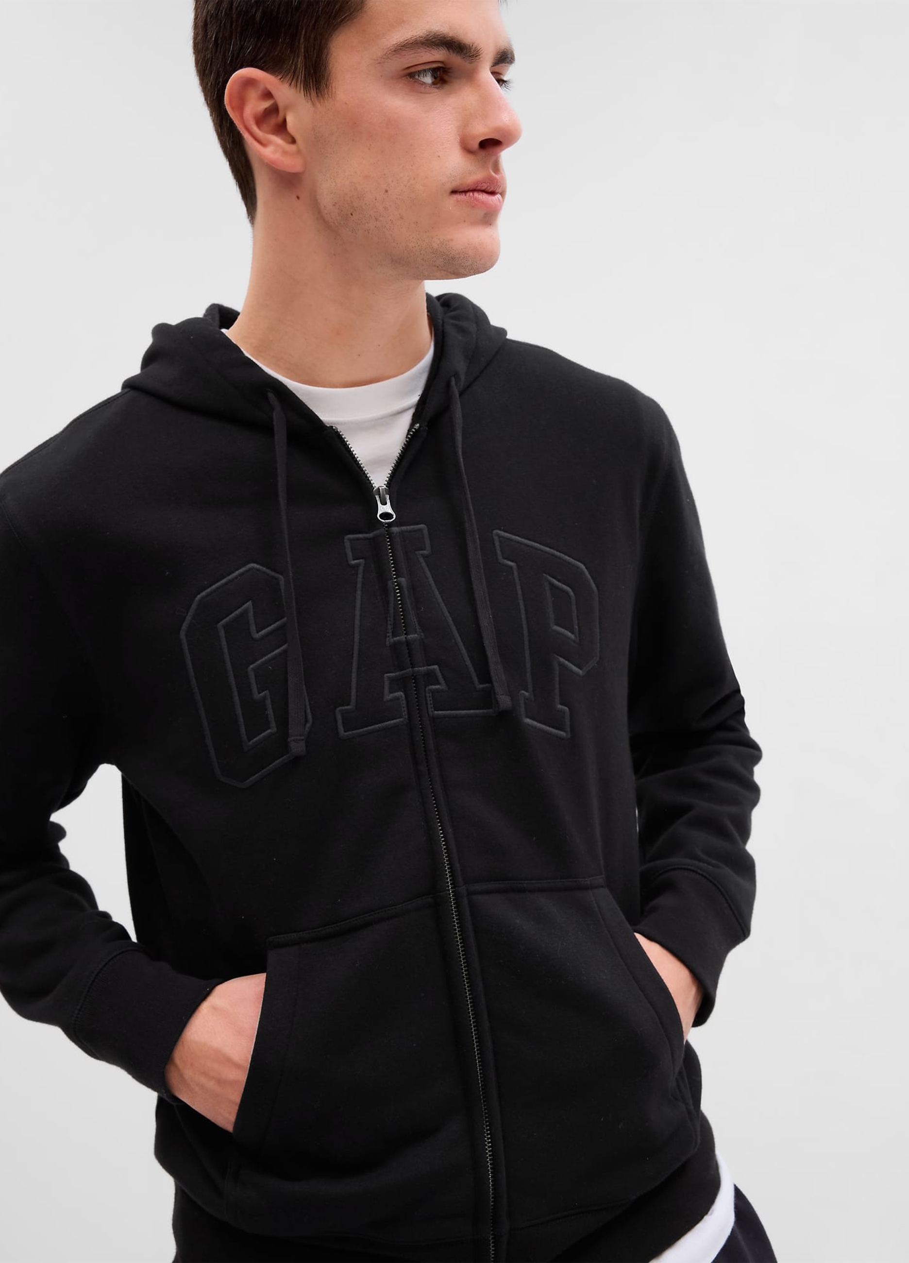 GAP, Full-zip In Felpa Con Cappuccio E Ricamo Logo, Uomo, Nero, Taglia: L