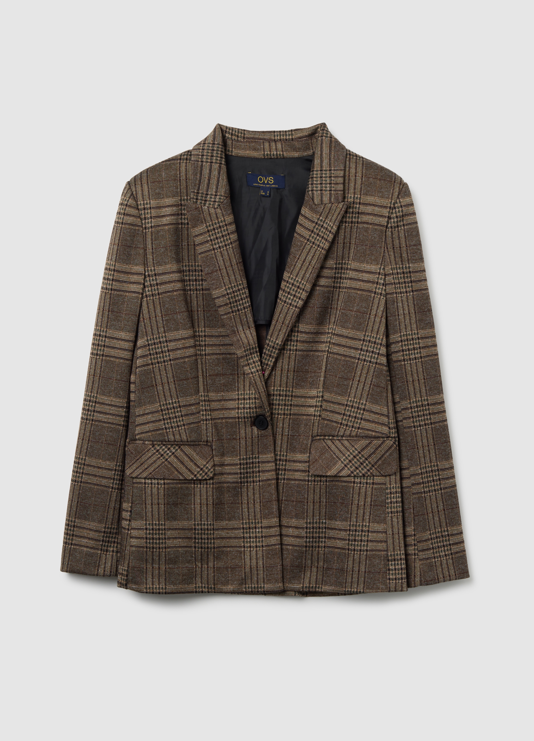 Blazer Ajustado De Tejido Elástico Multicolor, Mujer, Marrón, Talla: 36